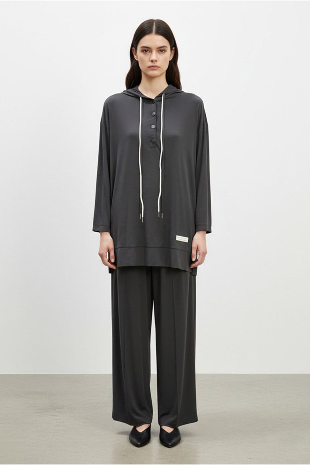 26Y6644 - SİYAH - KAPÜŞONLU FERMUARLI TAKIM