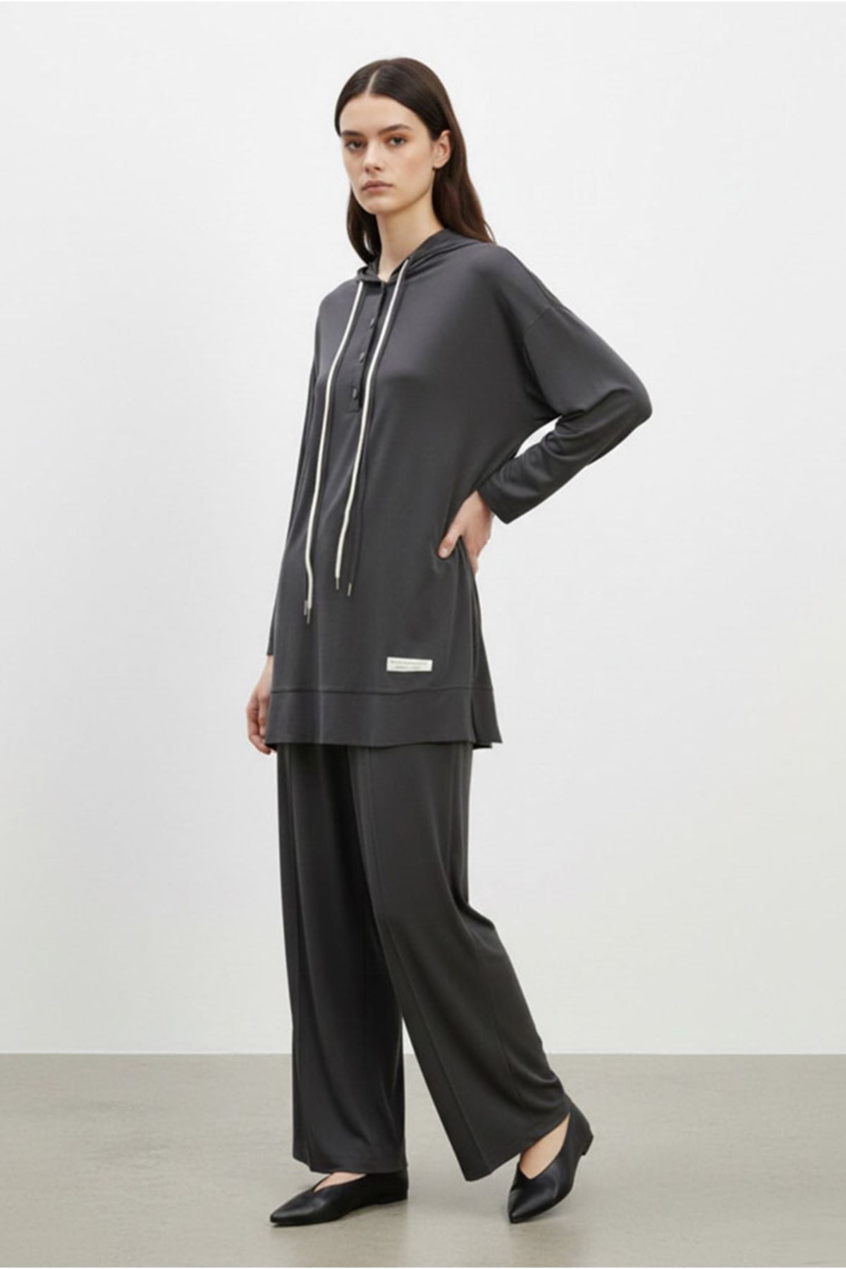 26Y6644 - SİYAH - KAPÜŞONLU FERMUARLI TAKIM
