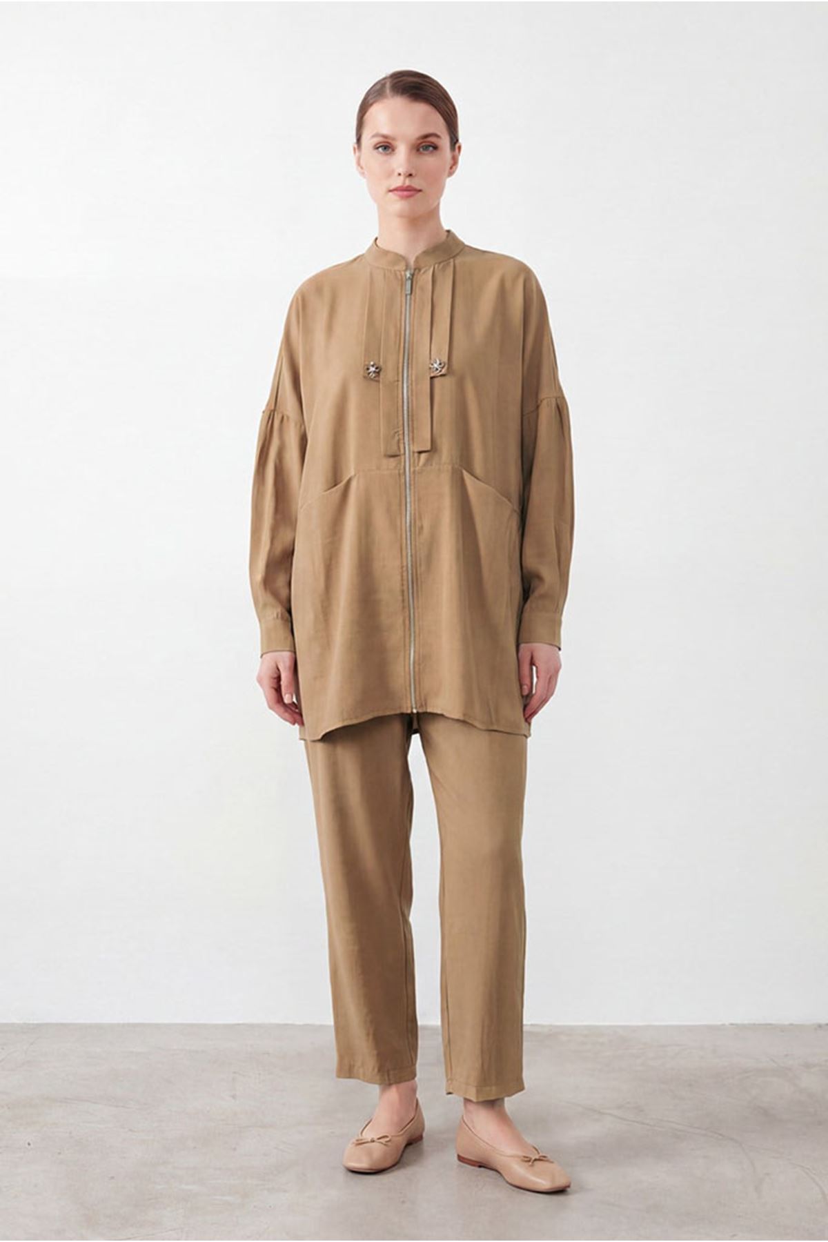 26Y6646 - KAHVE - ŞIK DETAY İKİLİ TAKIM