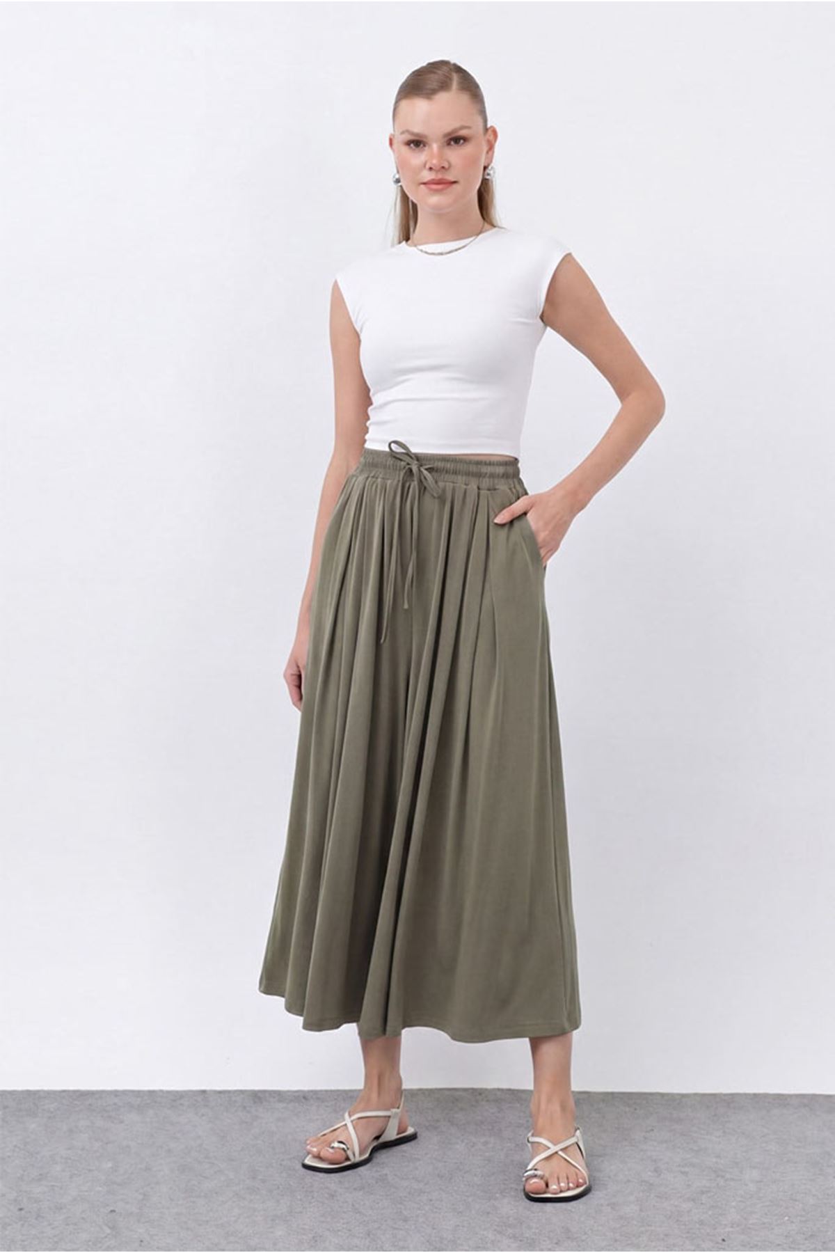 26Y7322 - HAKİ -  MODAL ETEK PANTOLON