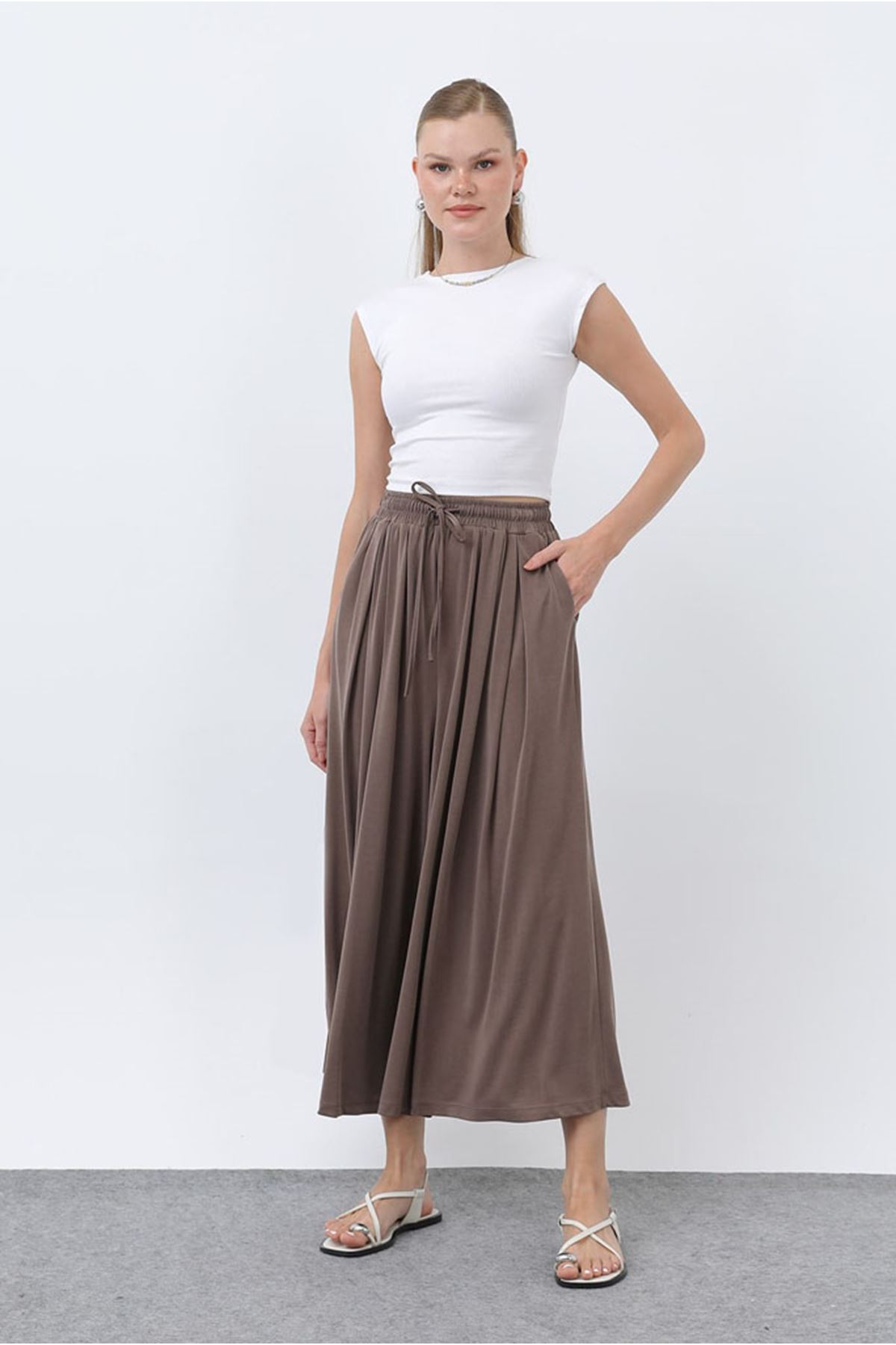 26Y7322 - KAHVE -  MODAL ETEK PANTOLON 