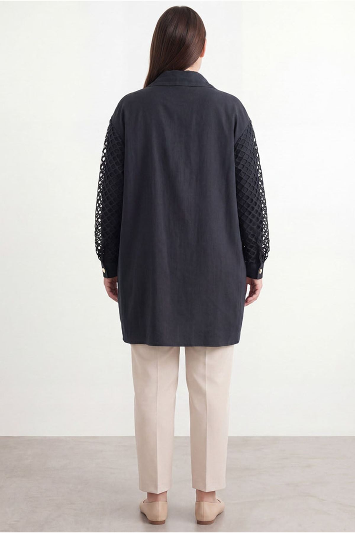 26Y7252 - SİYAH - FİLE DETAY CEKET