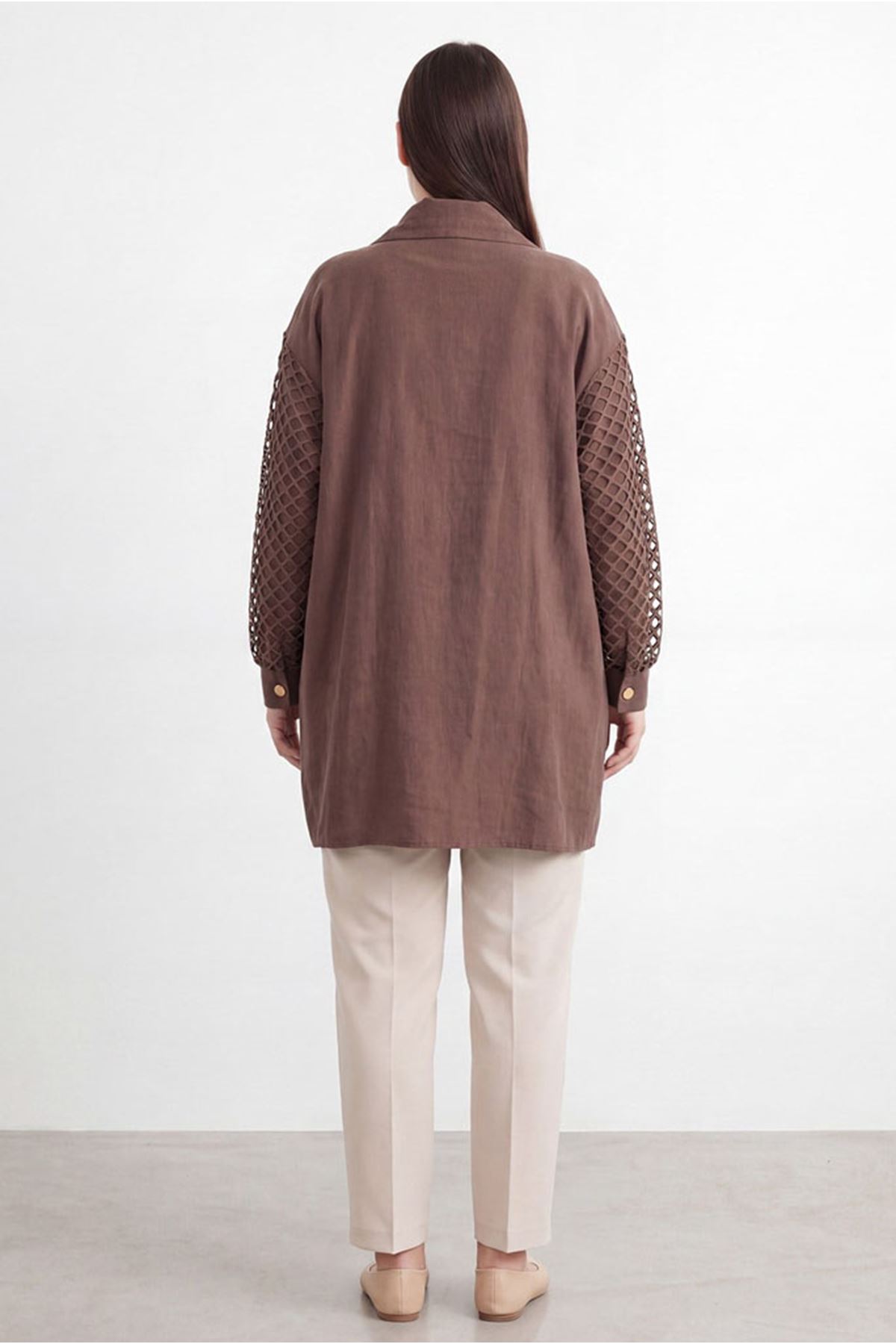 26Y7252 - KAHVE - FİLE DETAY CEKET