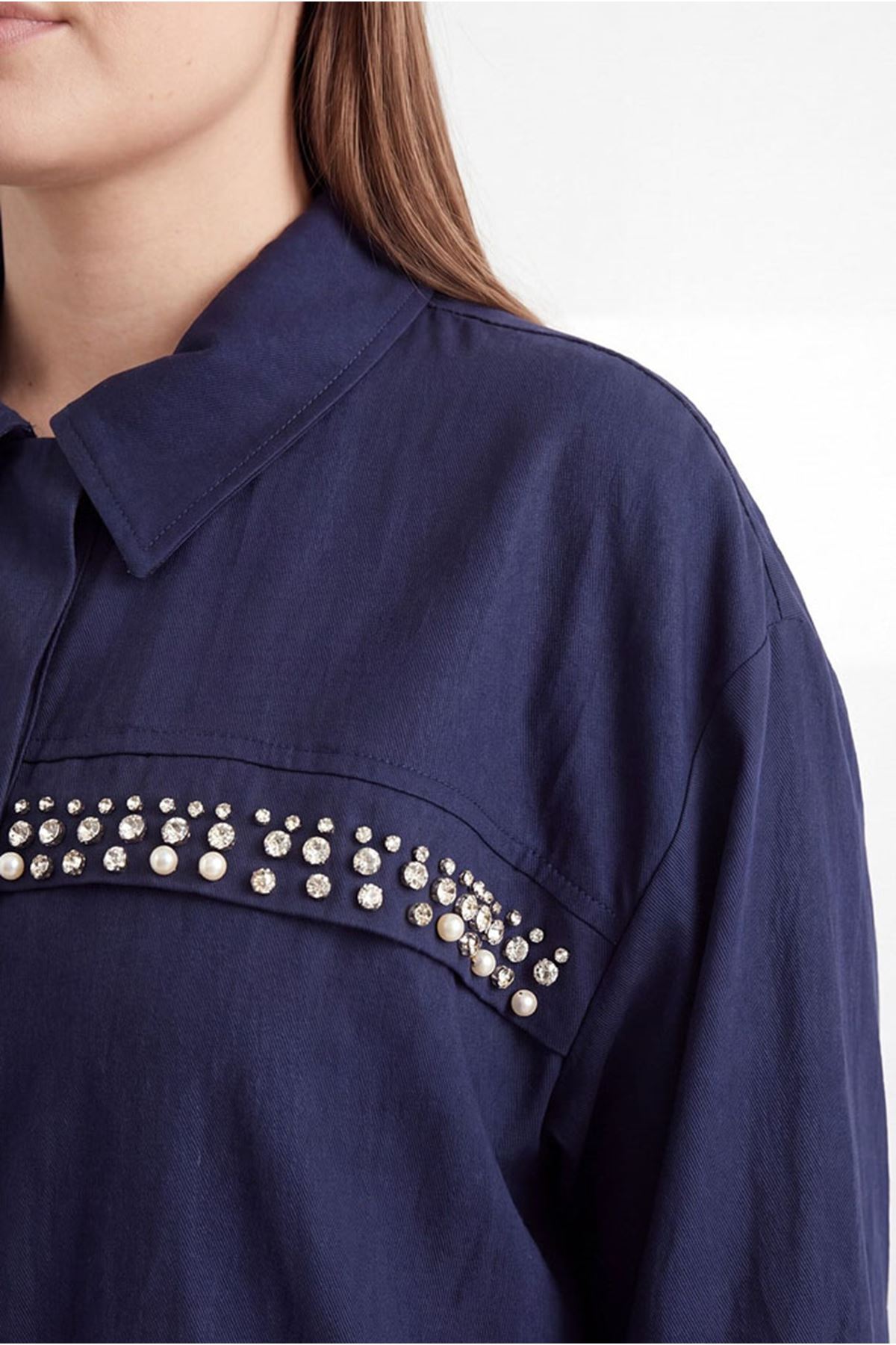 26Y7254 - LACİVERT - TAŞLI FERMUARLI CEKET