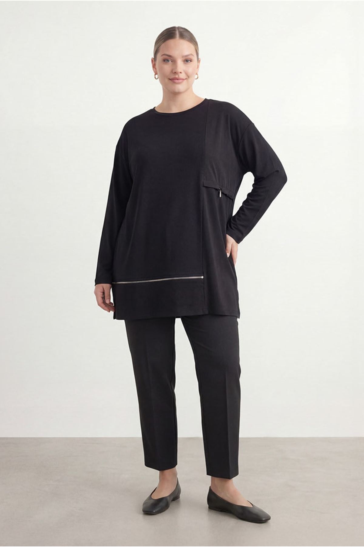26Y6585 - SİYAH  - PARAŞÜT DETAY TUNİK