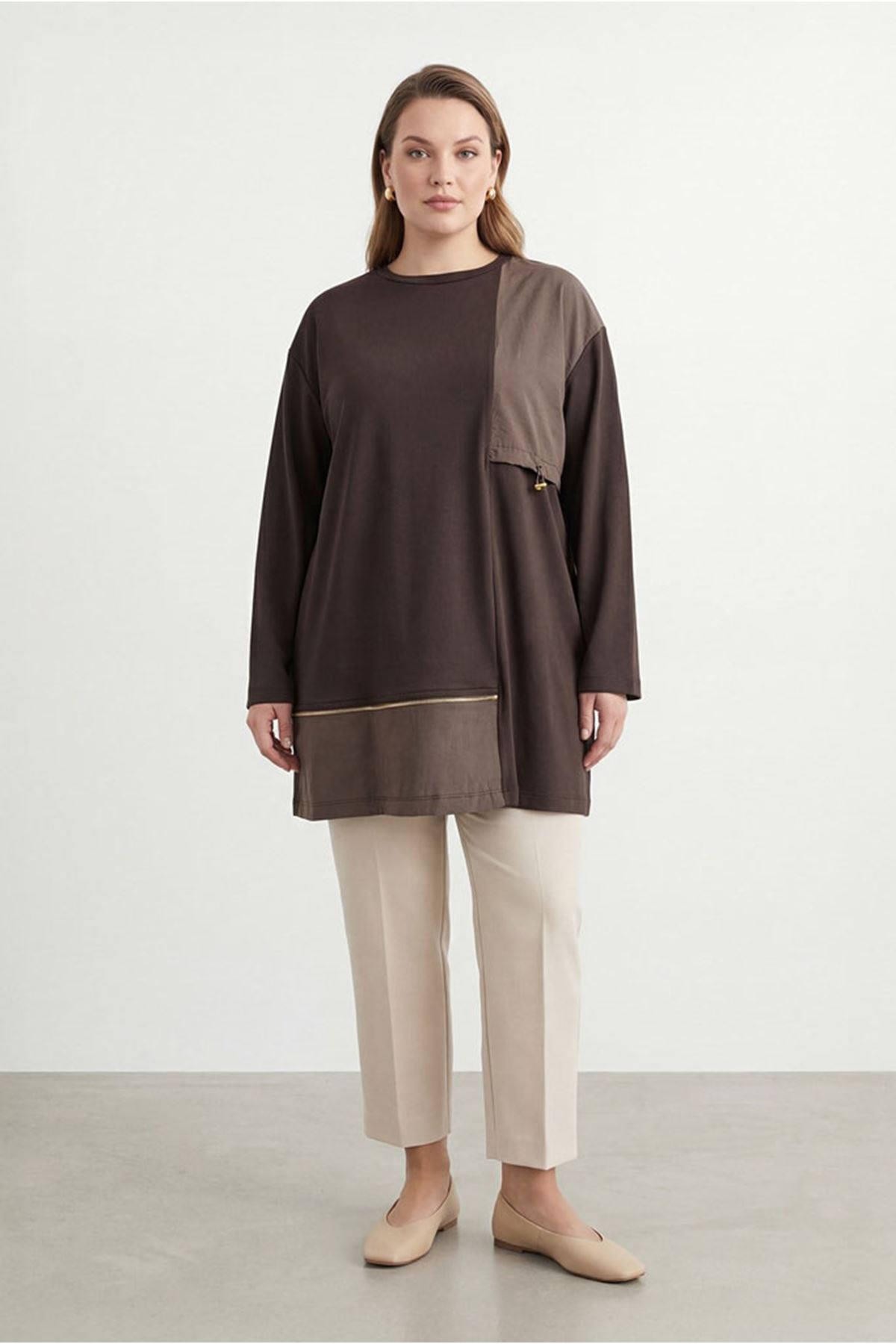 26Y6585 - KAHVE - PARAŞÜT DETAY TUNİK 