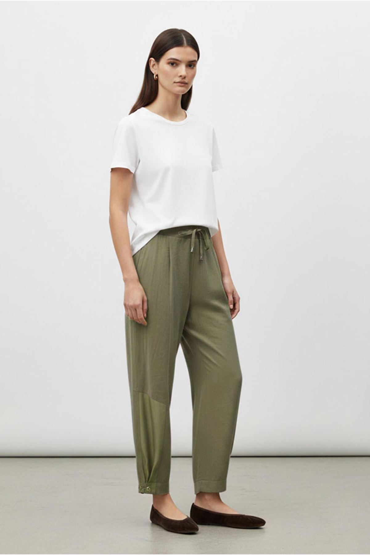 26Y7395 - HAKİ - PAÇASI BÜZGÜLÜ TENCEL PANTOLON