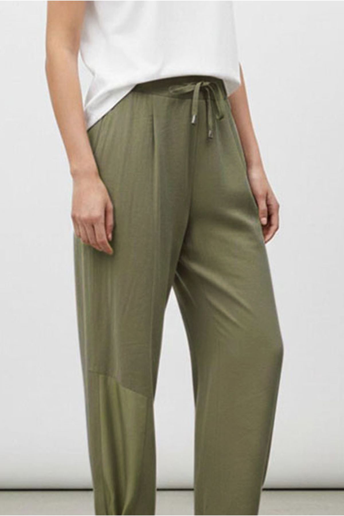 26Y7395 - HAKİ - PAÇASI BÜZGÜLÜ TENCEL PANTOLON