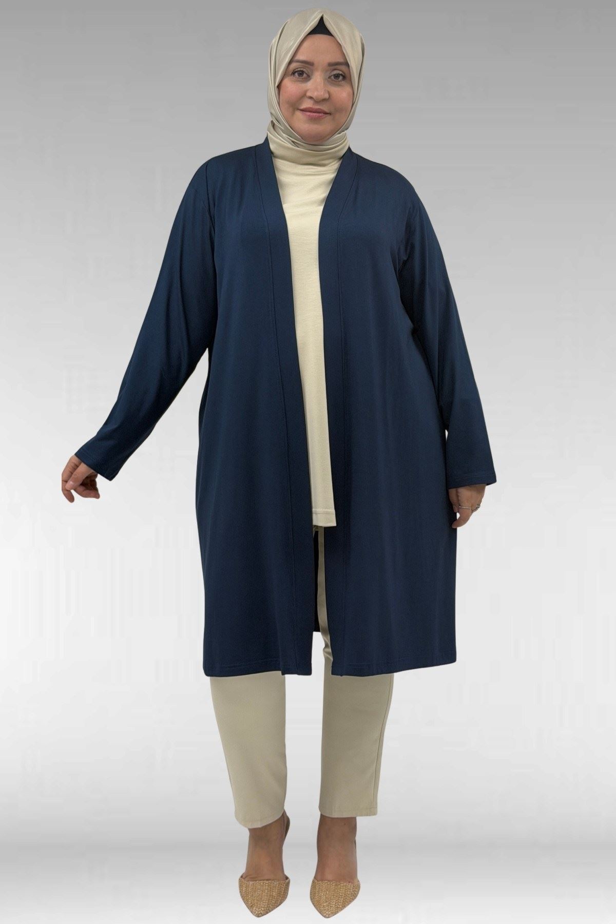 43008 Büyük Beden Penye Ceket - Koyu Petrol