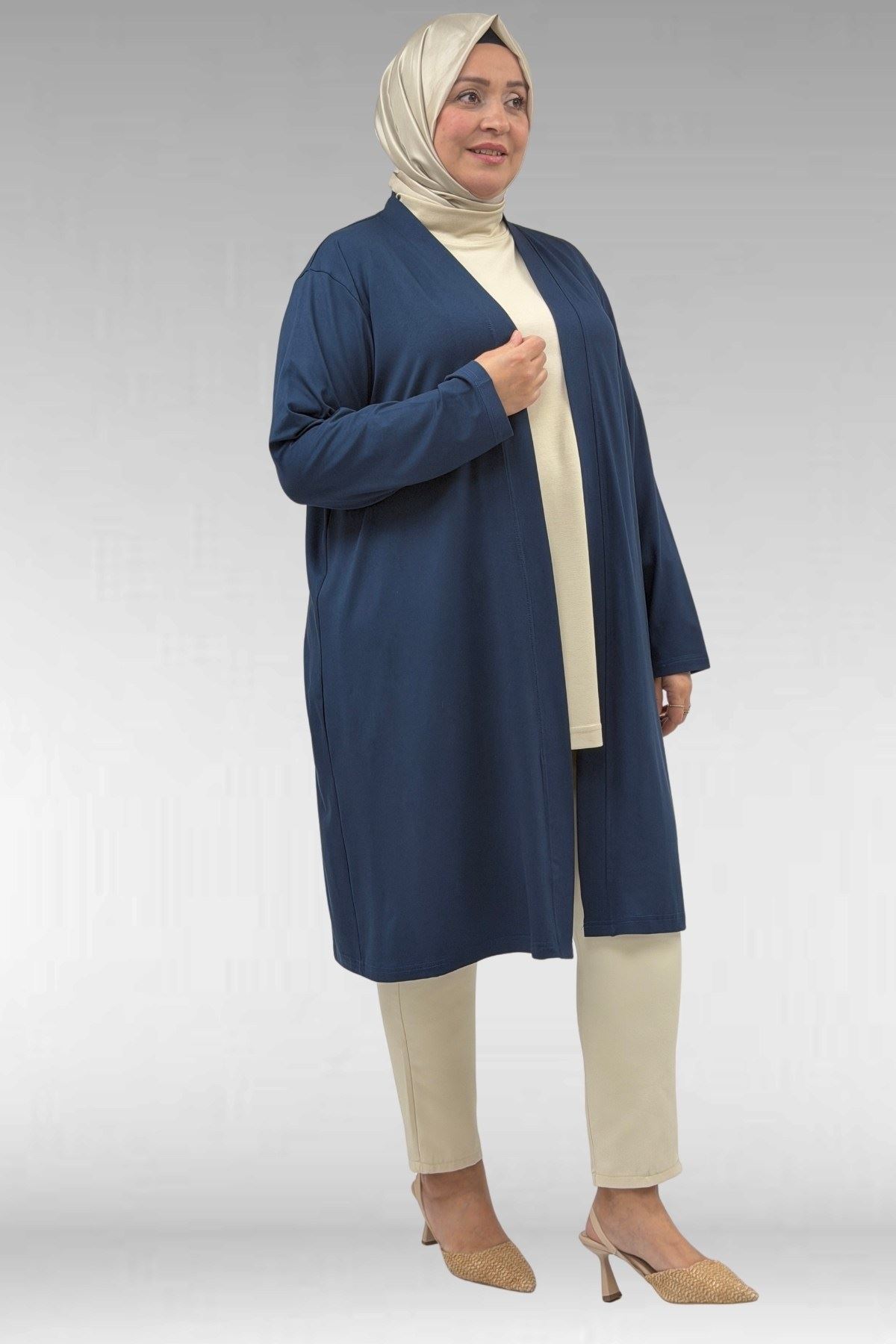 43008 Büyük Beden Penye Ceket - Koyu Petrol