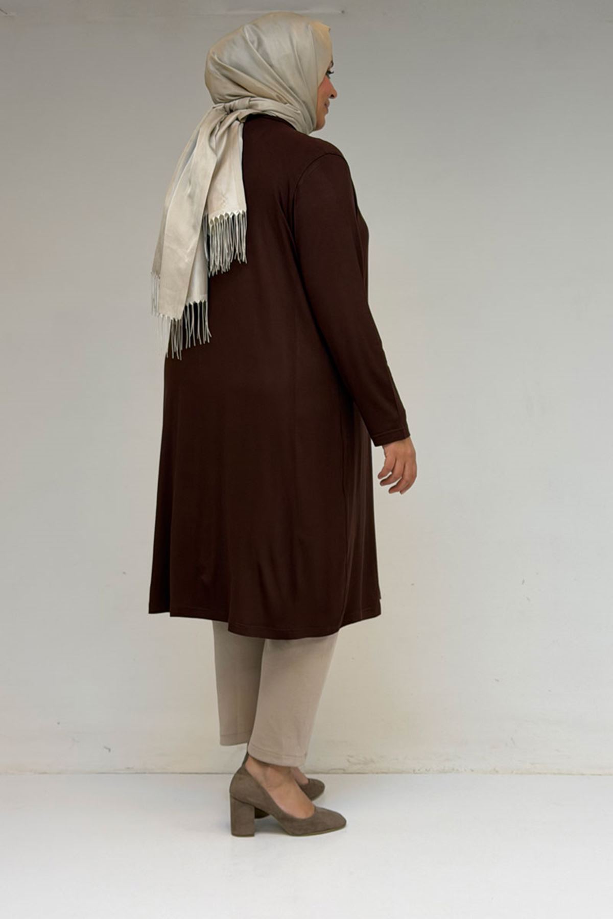 43008 Büyük Beden Penye Ceket - Kahve