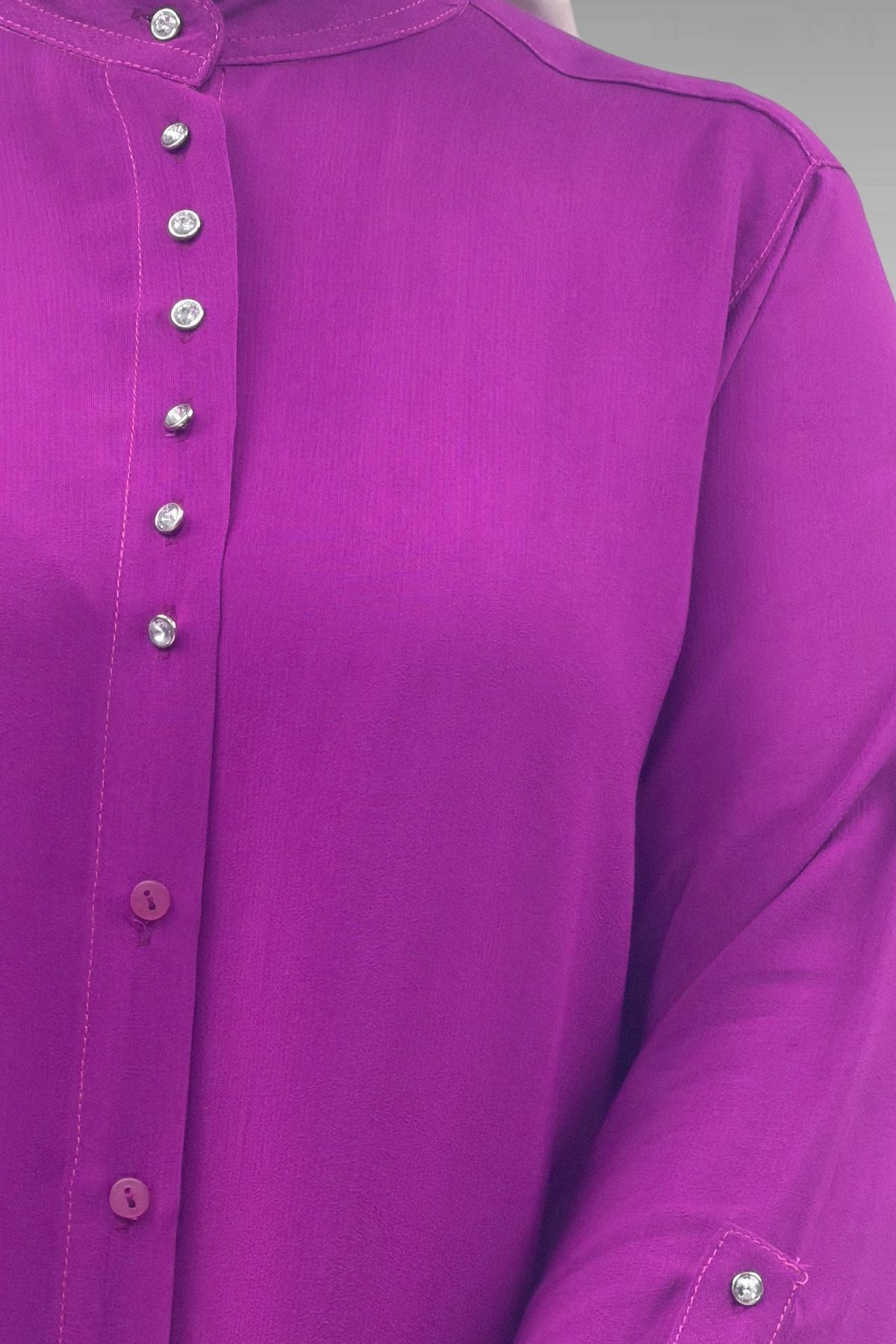 68039 Büyük Beden Hakim Yaka Maroken Gömlek - Fuşya