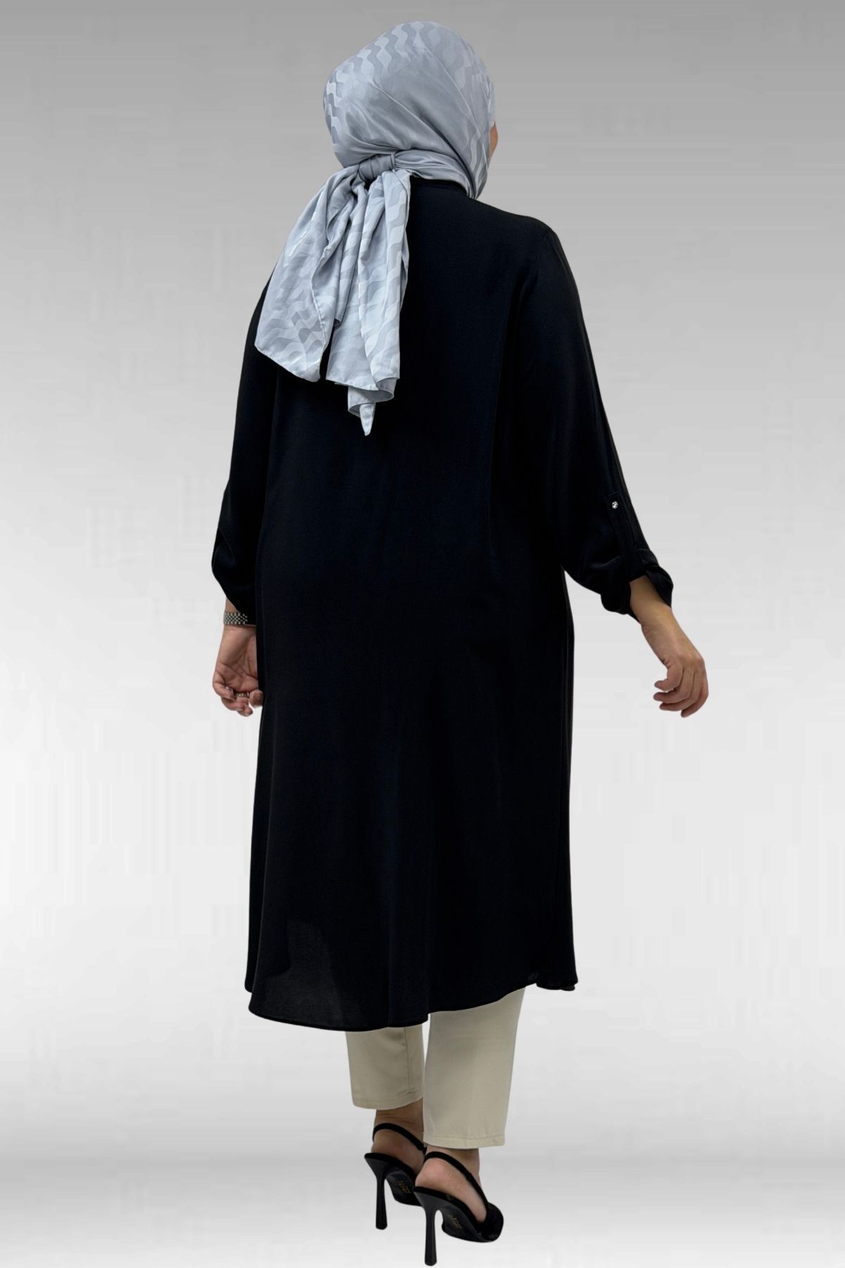 68039 Büyük Beden Hakim Yaka Maroken Gömlek - Siyah