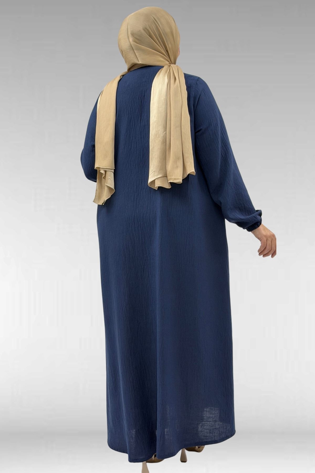 66005 Büyük Beden Patlı Pat Üzerinde Taş Detaylı Ferace - Lacivert