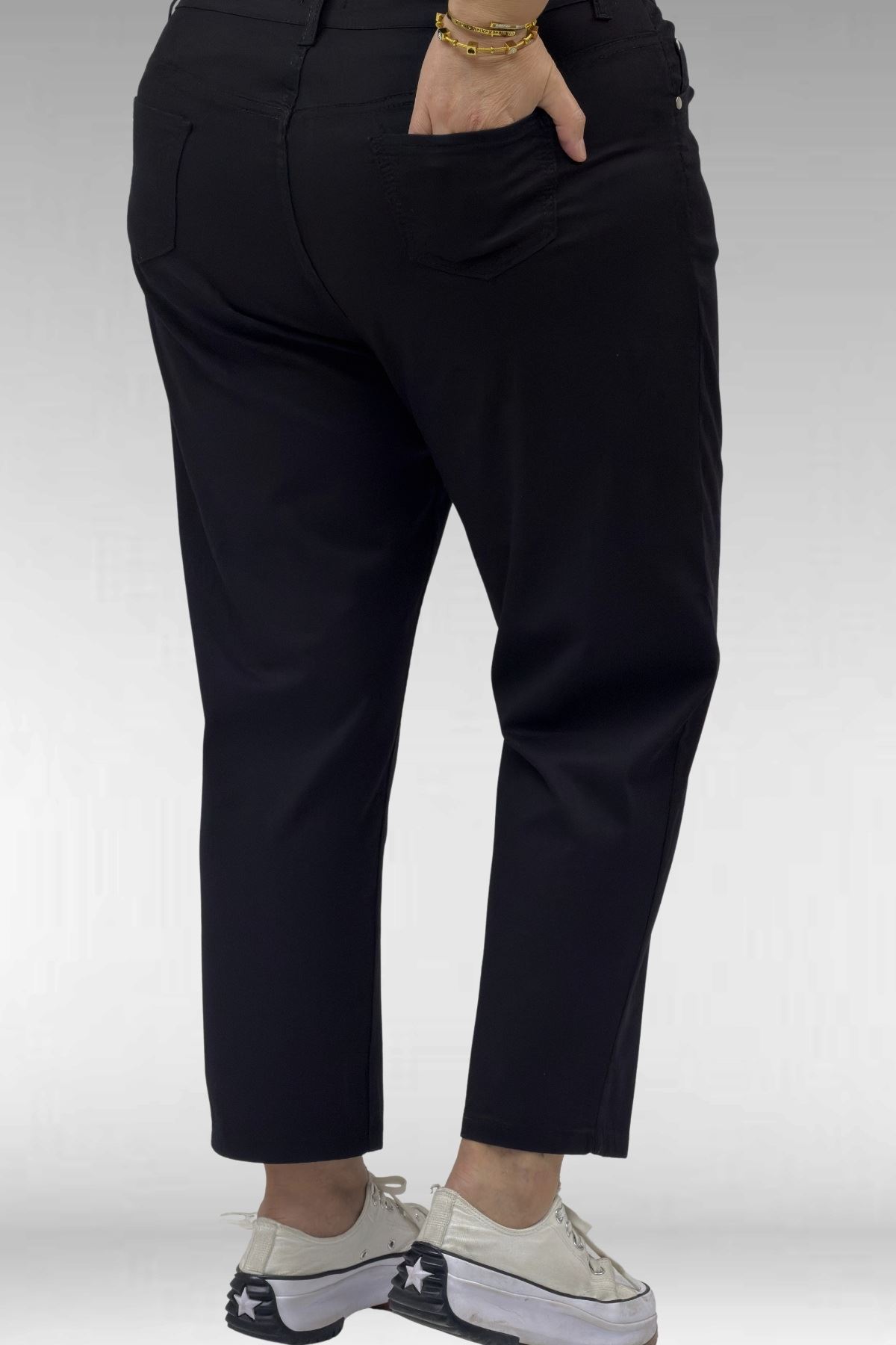 9125-7 Büyük Beden Boy Friend Kot Pantolon - Siyah