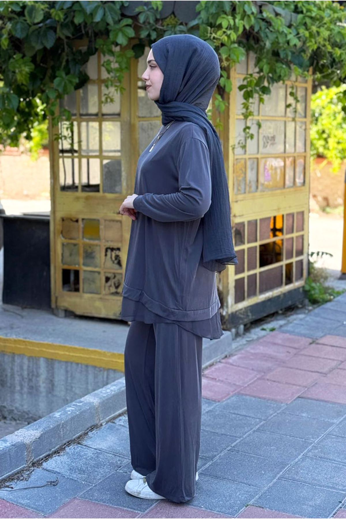 26Y6672 - ANTRASİT - TÜL DETAYLI TUNİKLİ TAKIM