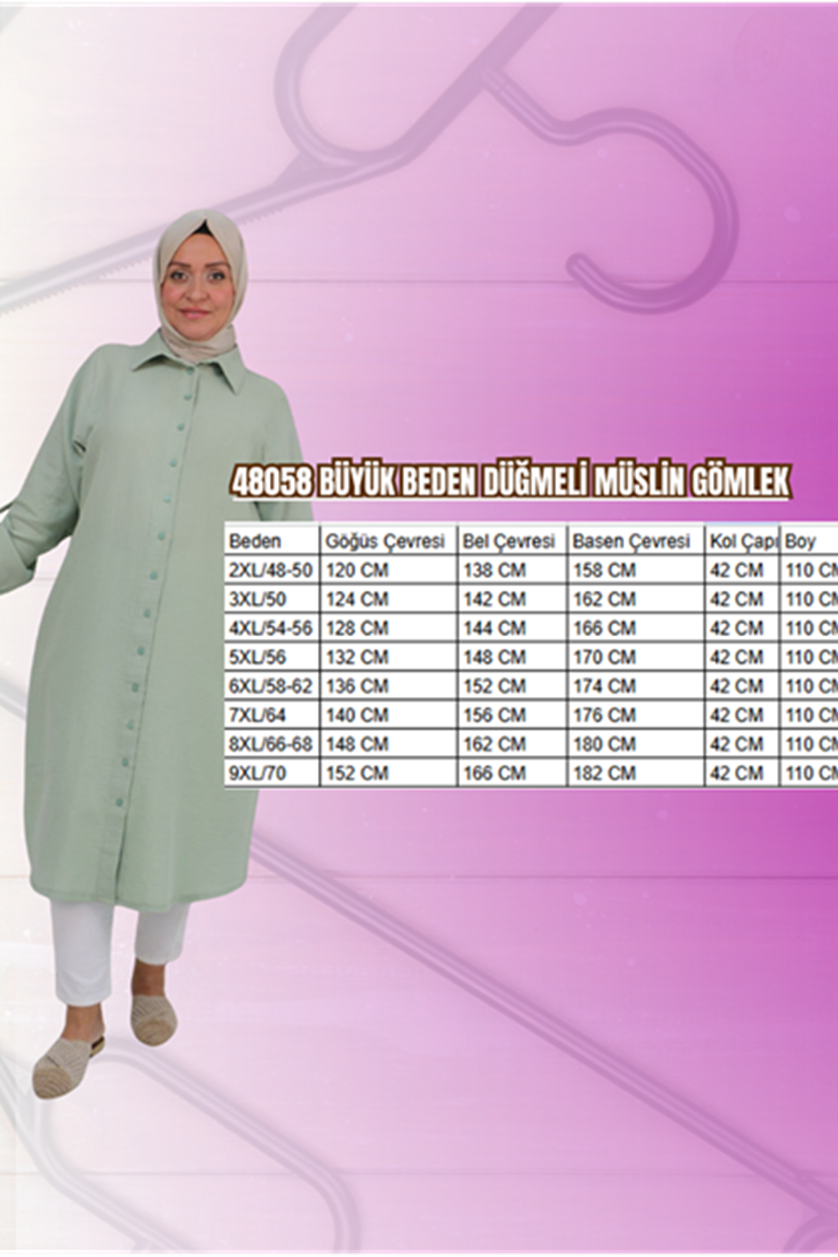 48058 Büyük Beden Düğmeli Müslin Gömlek - Bordo