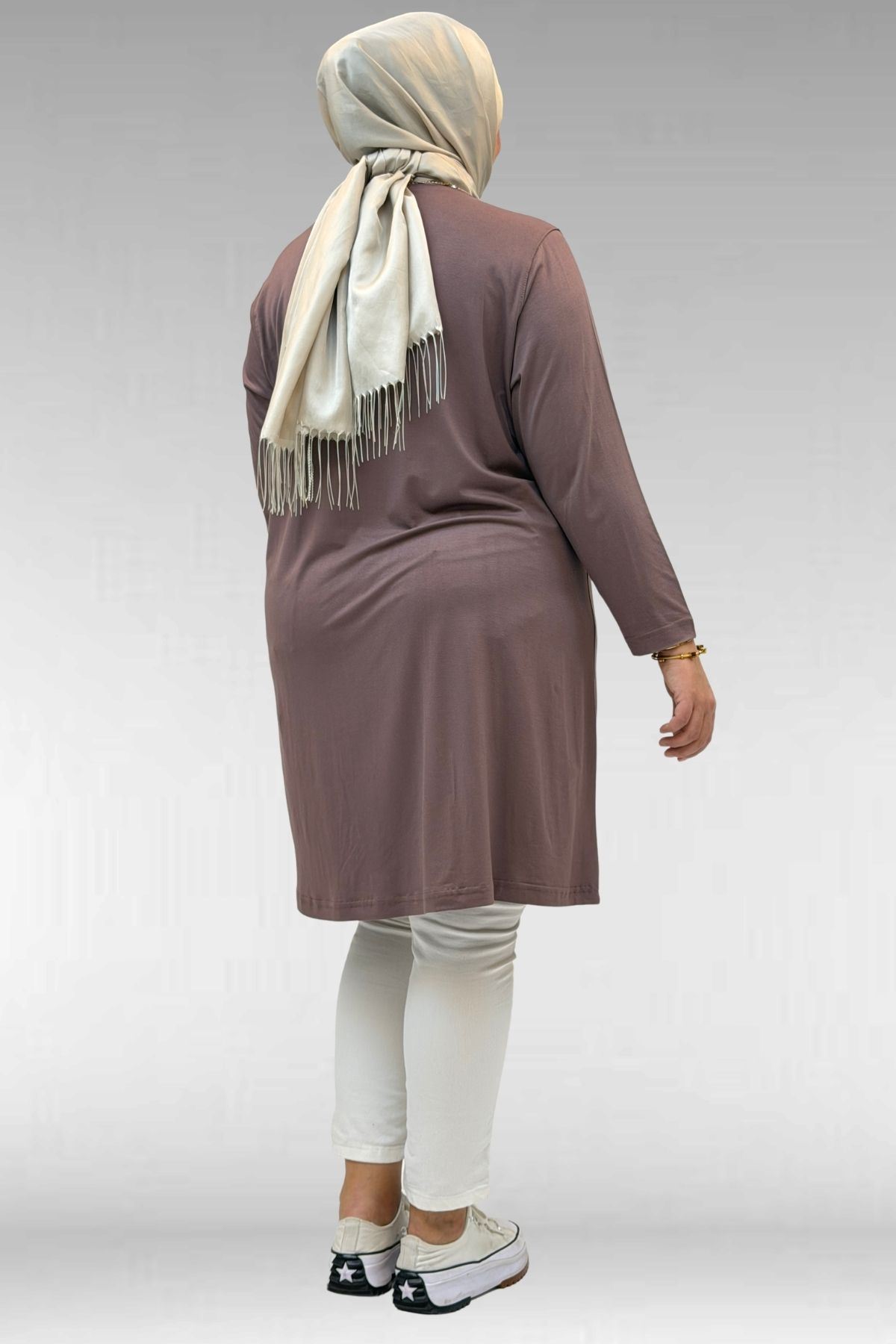 38501 Büyük Beden Basic Penye Tunik - Vizon