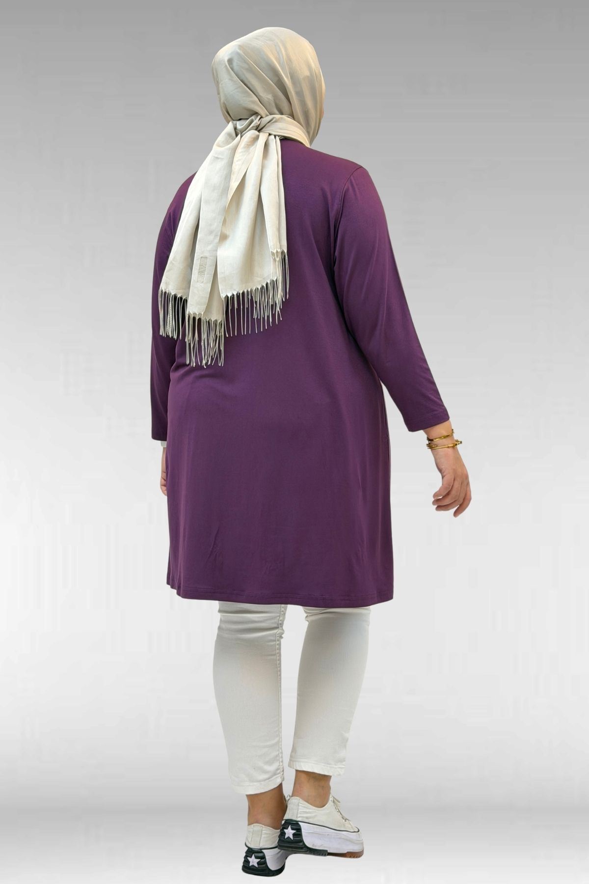 38501 Büyük Beden Basic Penye Tunik - Mürdüm