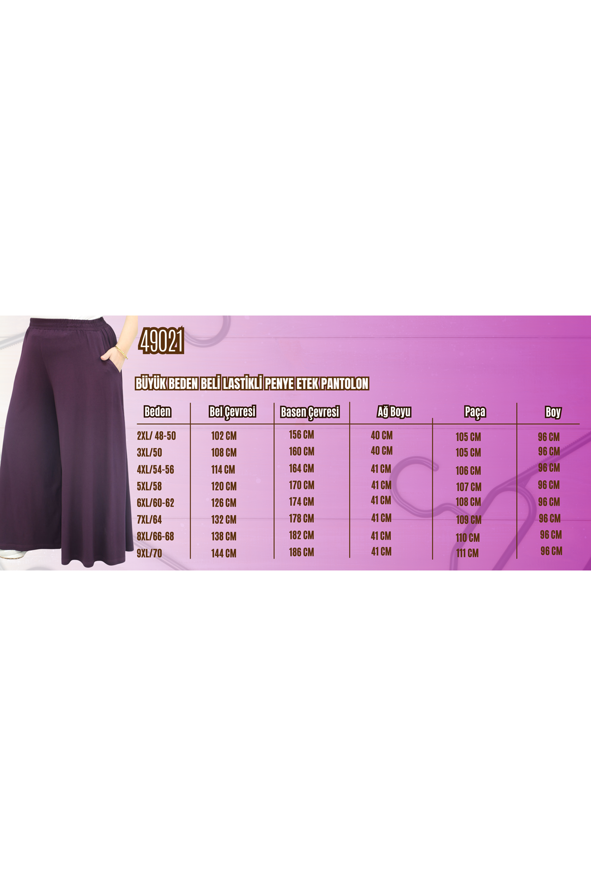 49003 Büyük Beden Beli Lastikli Penye Etek Pantolon - Kahve