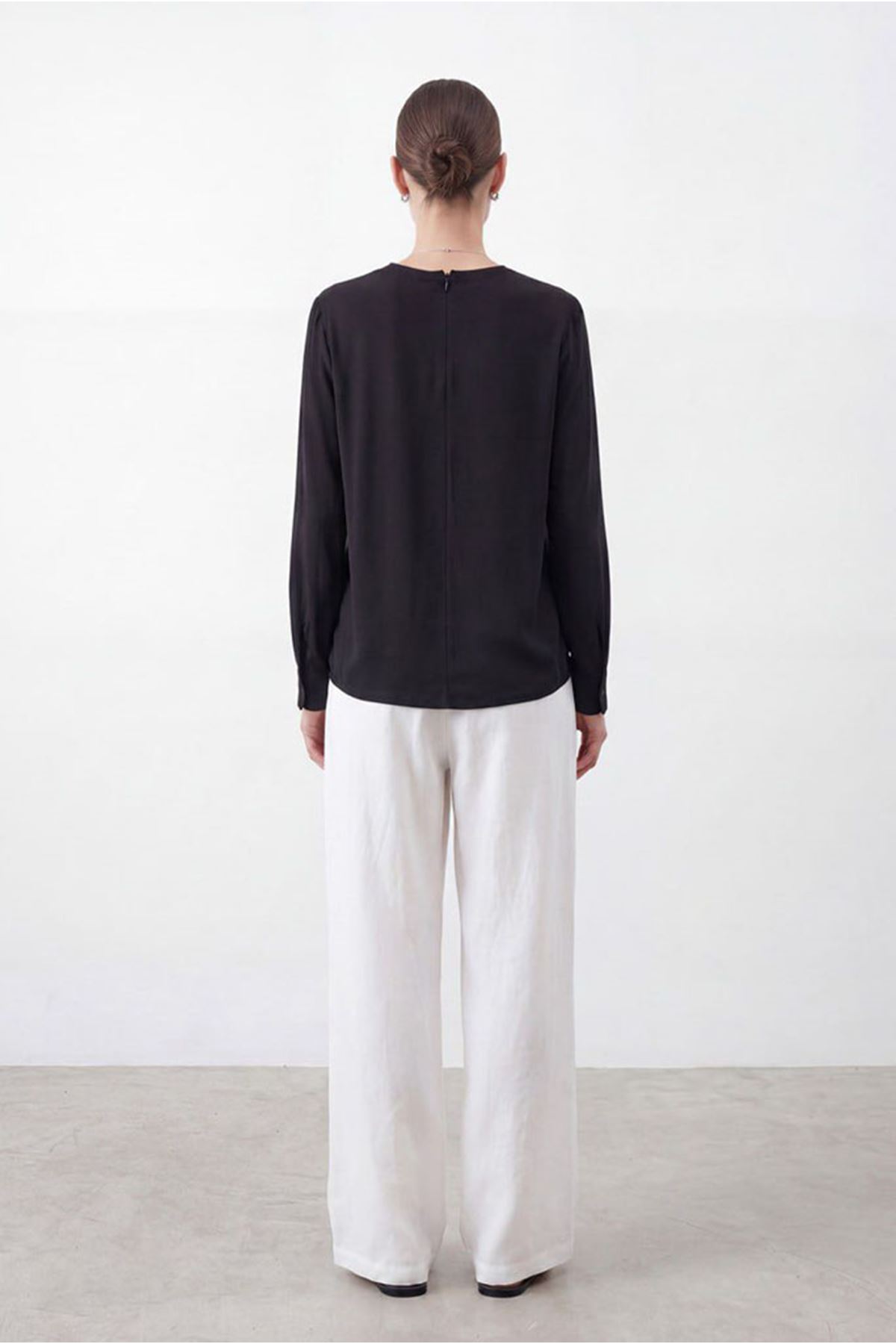 26Y6501 - SİYAH - ÖNÜ ŞİFON TUNİK