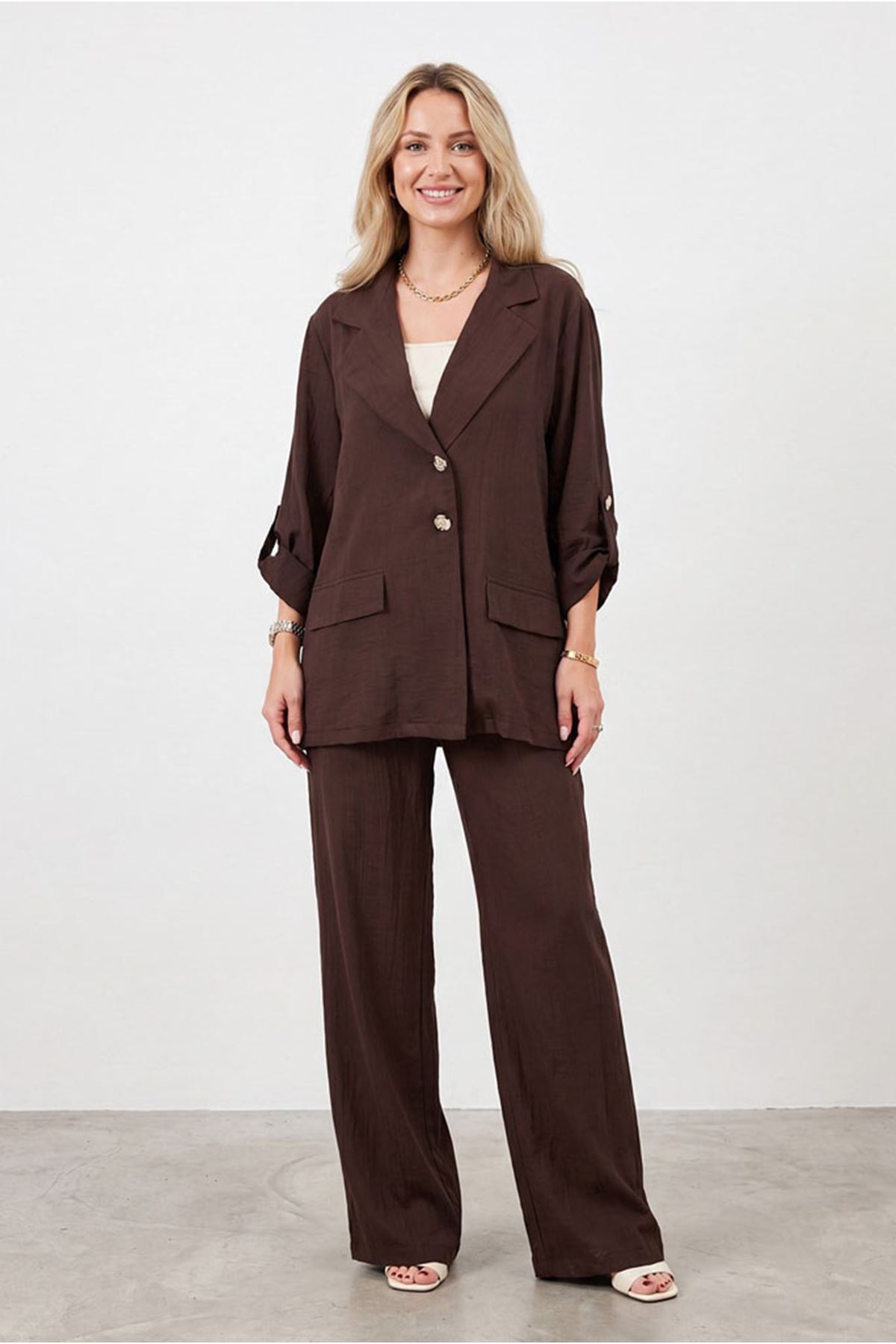 26Y6682 - KAHVE - BLAZER CEKETLİ TAKIM