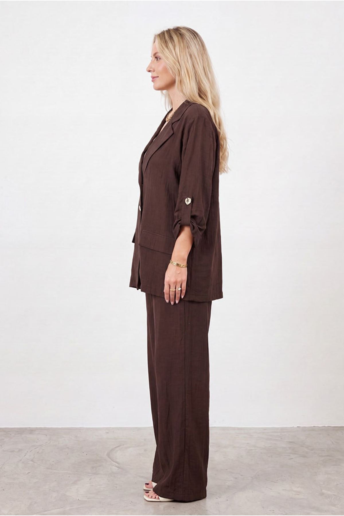 26Y6682 - KAHVE - BLAZER CEKETLİ TAKIM