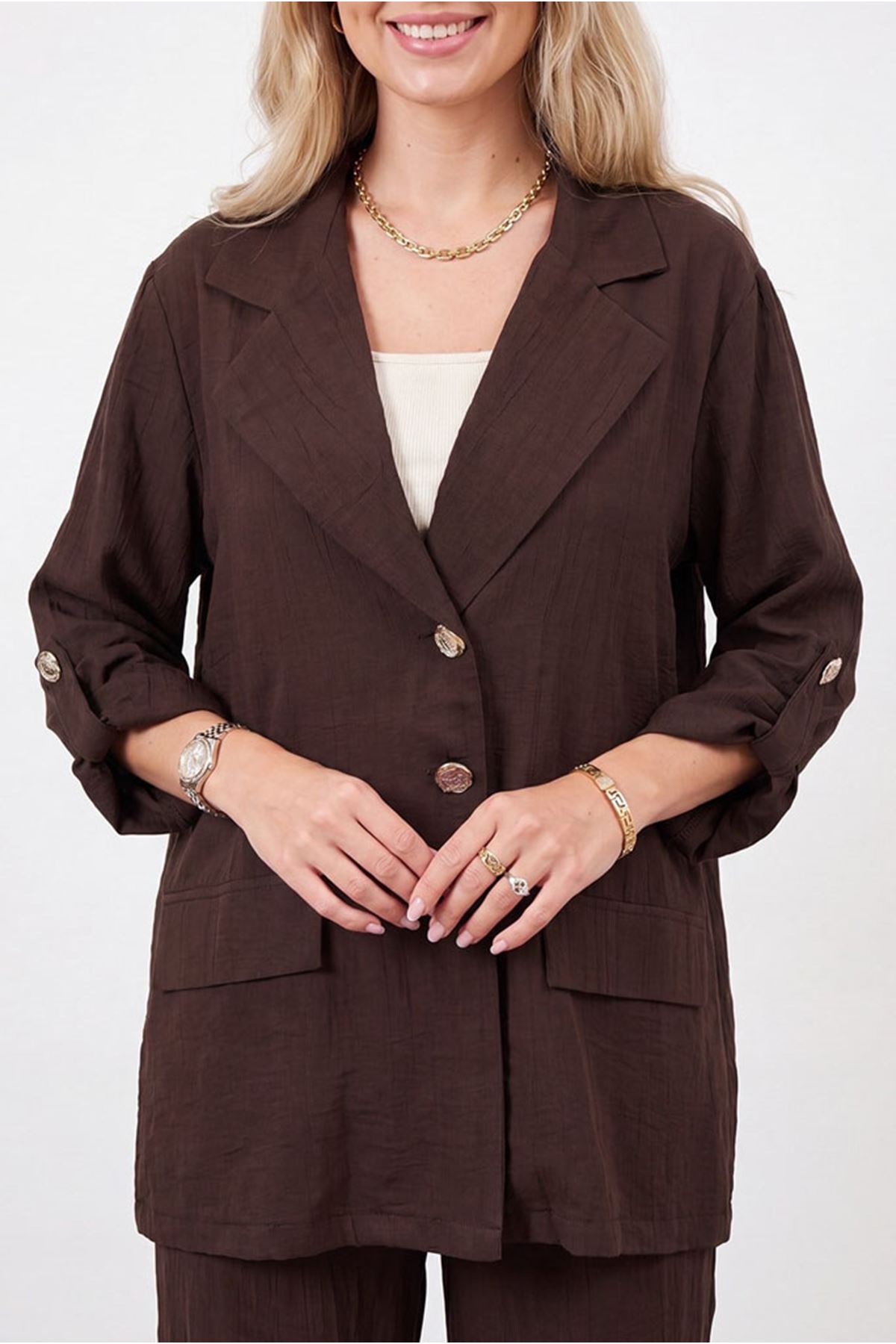 26Y6682 - KAHVE - BLAZER CEKETLİ TAKIM