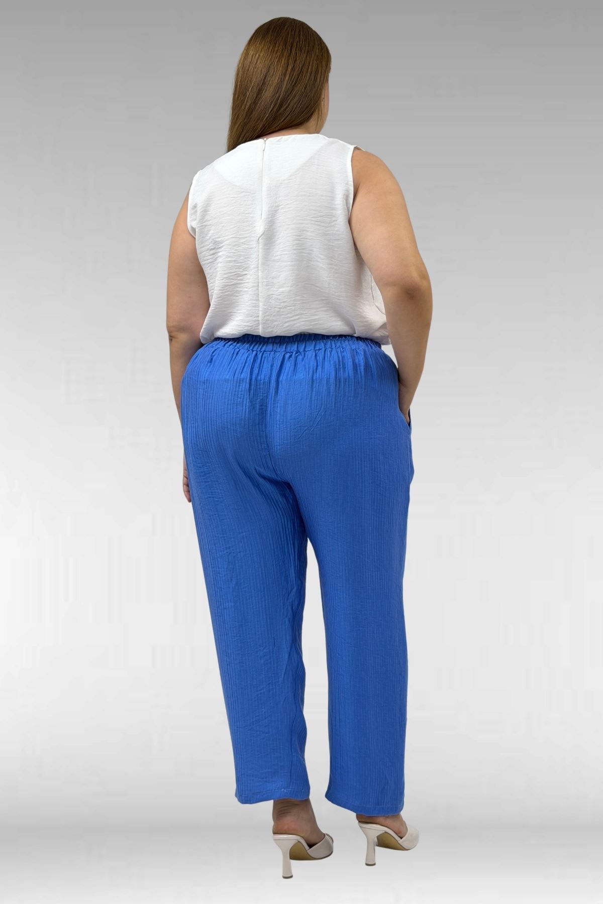 69014 Büyük Beden Beli Lastikli Cepli Double Tensel Pantolon - İndigo