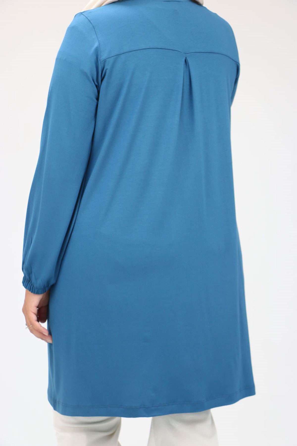 38014 Büyük Beden  Basic Penye Tunik - İndigo
