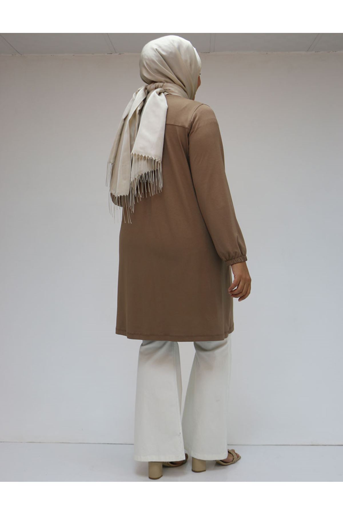 38014 Büyük Beden  Basic Penye Tunik - Vizon