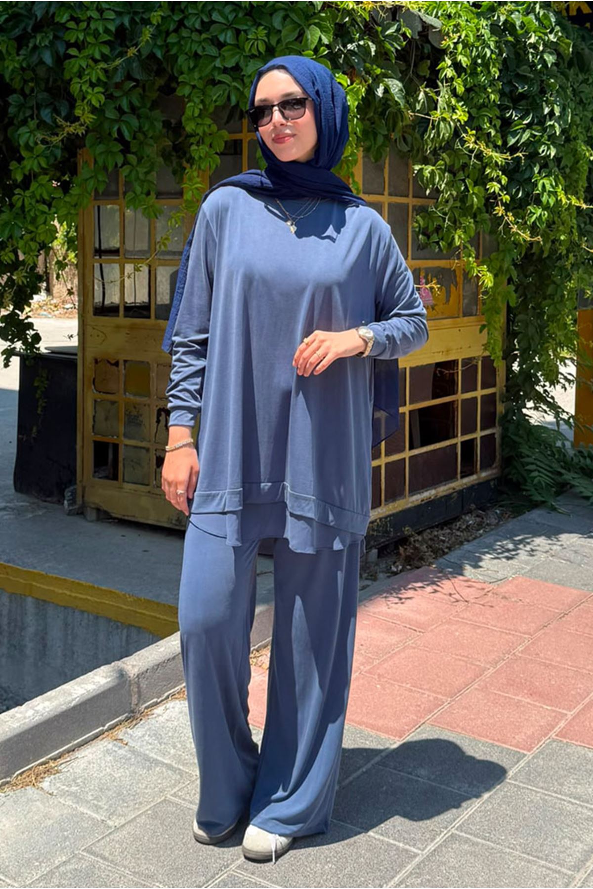 26Y6672 - İNDİGO - TÜL DETAYLI TUNİKLİ TAKIM