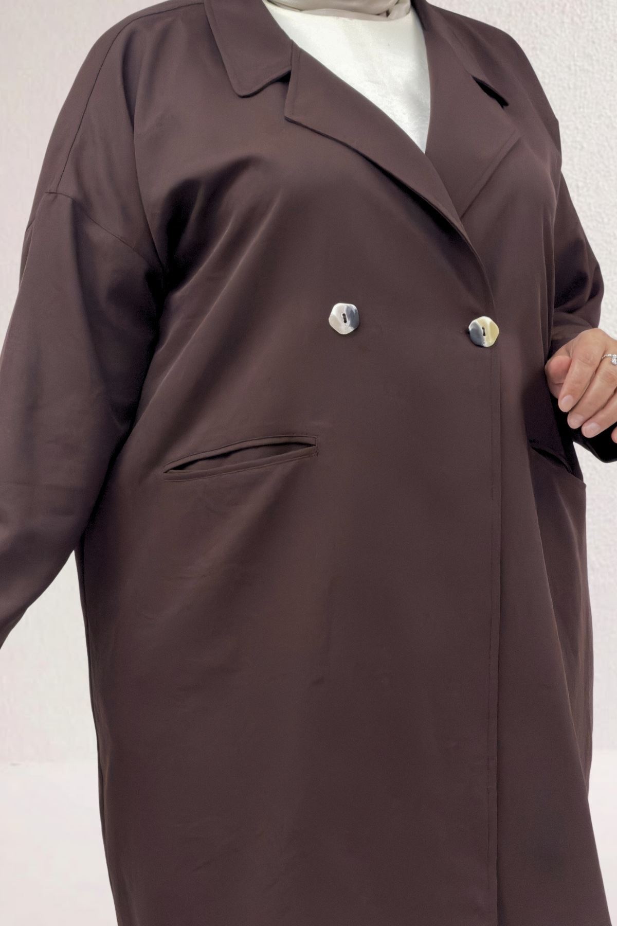 67056-1 Büyük Beden Blazer Ceket - Pantolon Nova Takım - Kahve