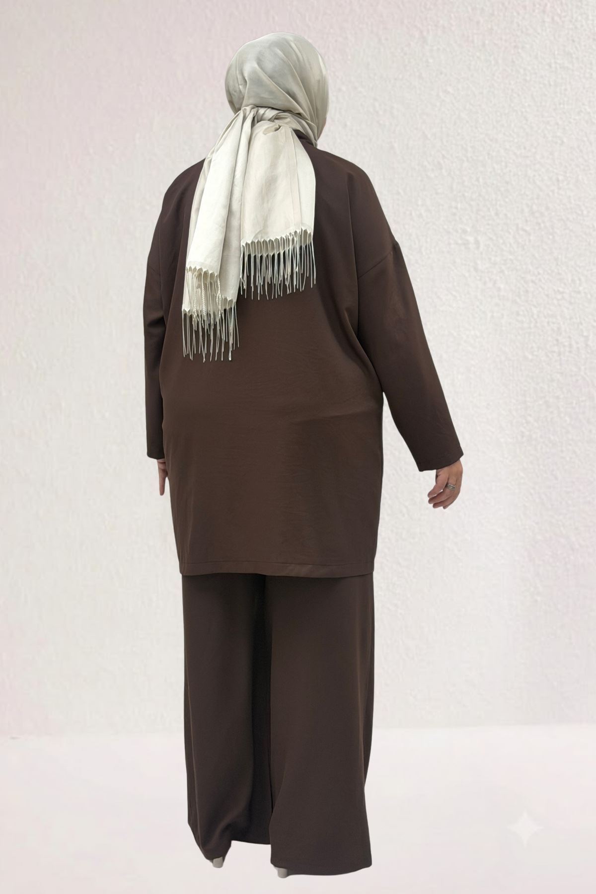 67056-1 Büyük Beden Blazer Ceket - Pantolon Nova Takım - Kahve