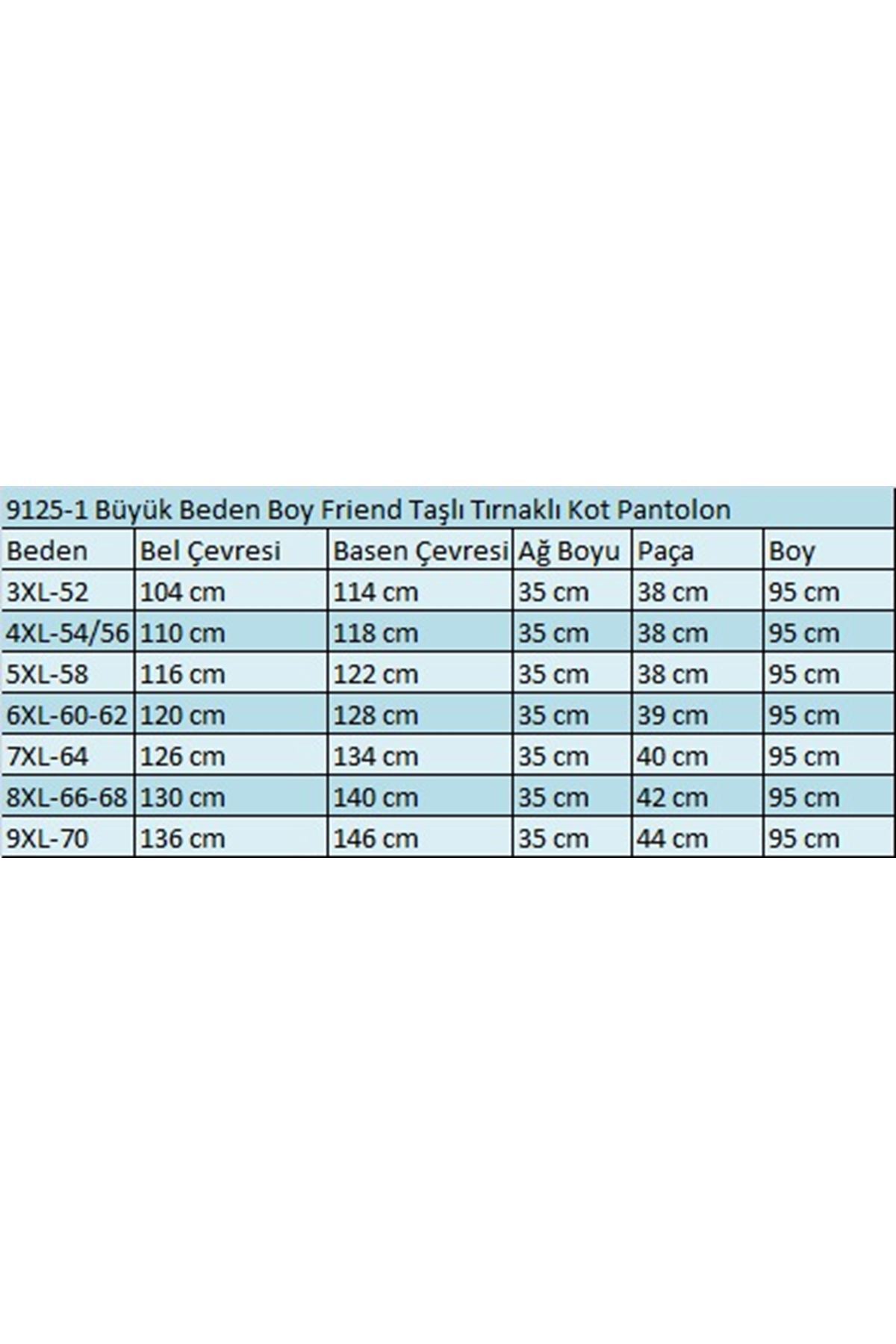 9125-7 Büyük Beden Boy Friend Kot Pantolon - Kar Yıkama Buz Mavi
