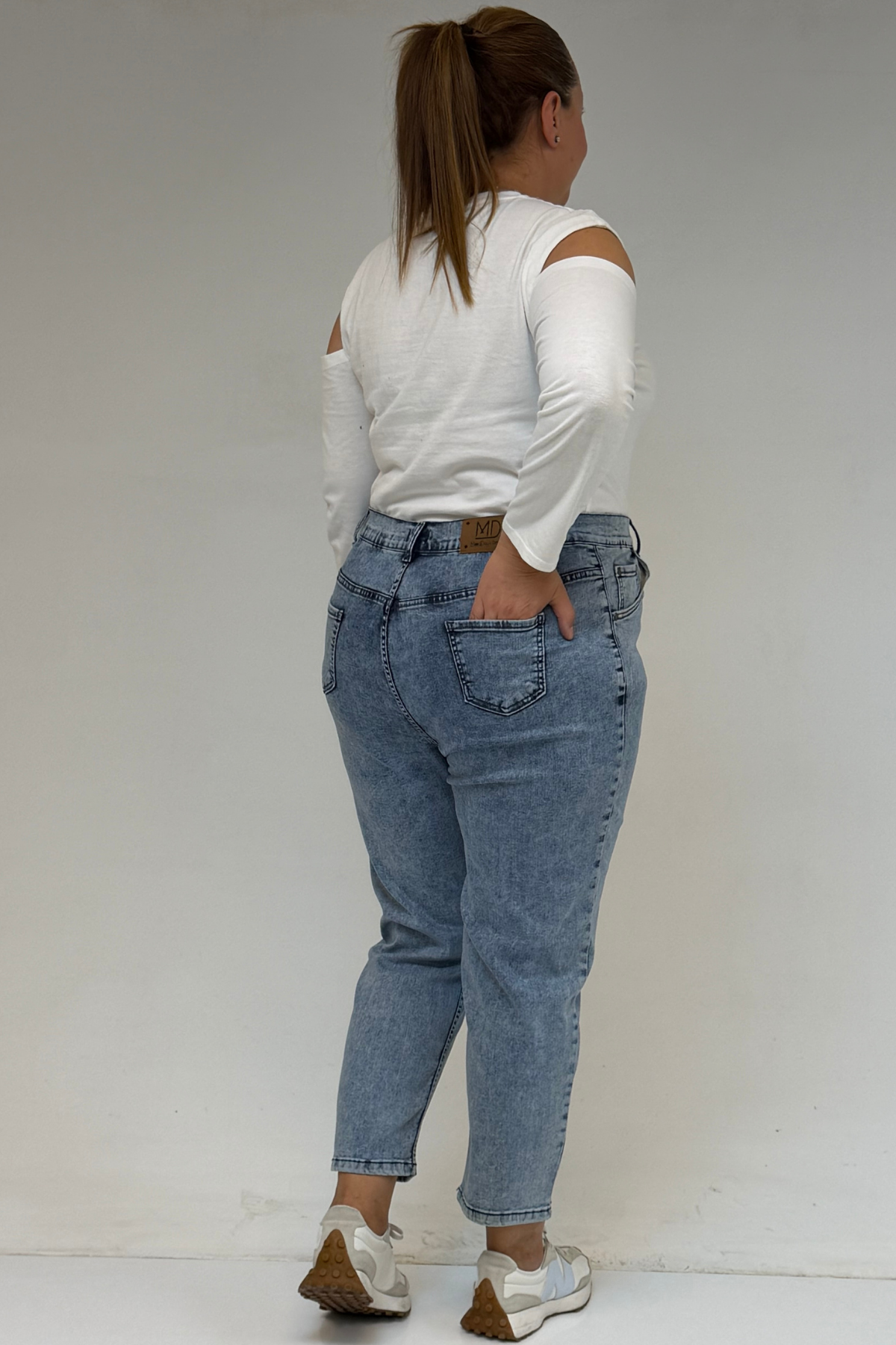 9125-7 Büyük Beden Boy Friend Kot Pantolon - Kar Yıkama Buz Mavi