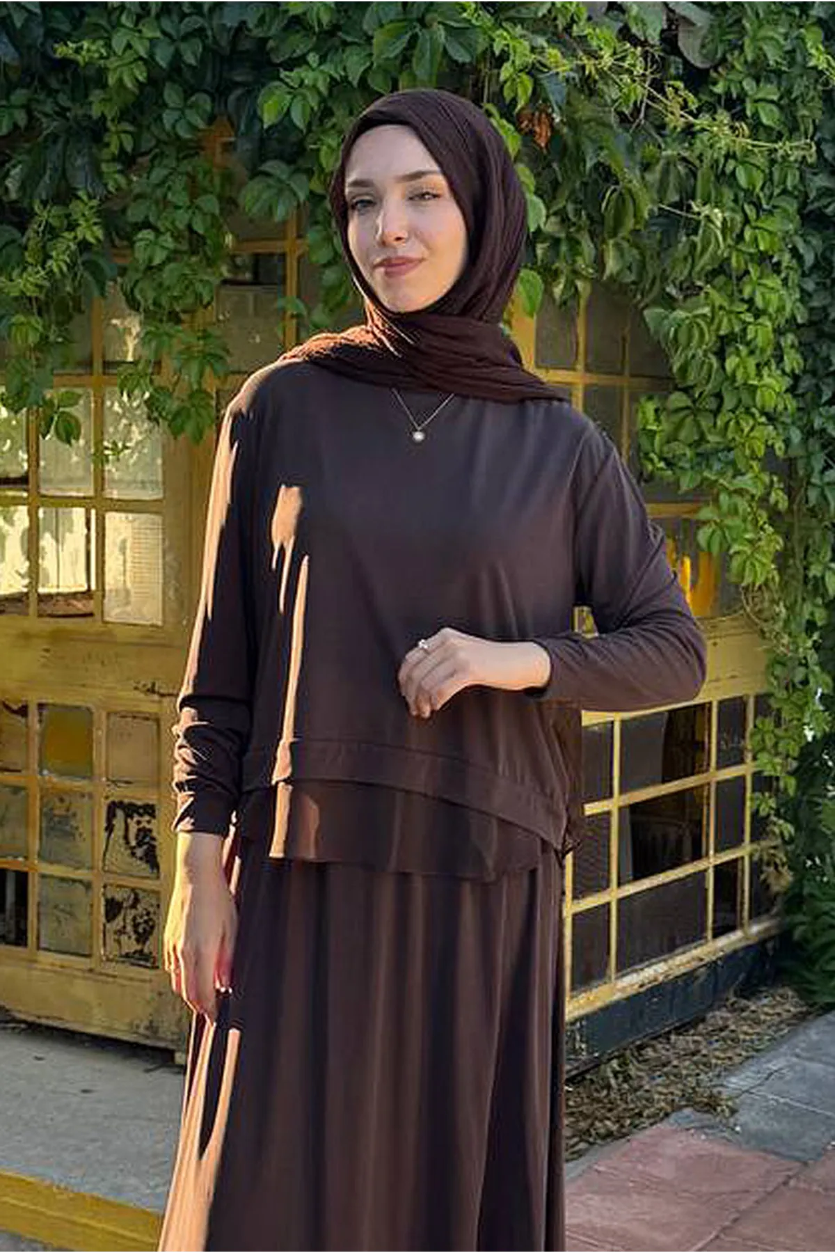26Y6686 - KAHVE - TÜL DETAY BAMBU ETEKLİ TAKIM