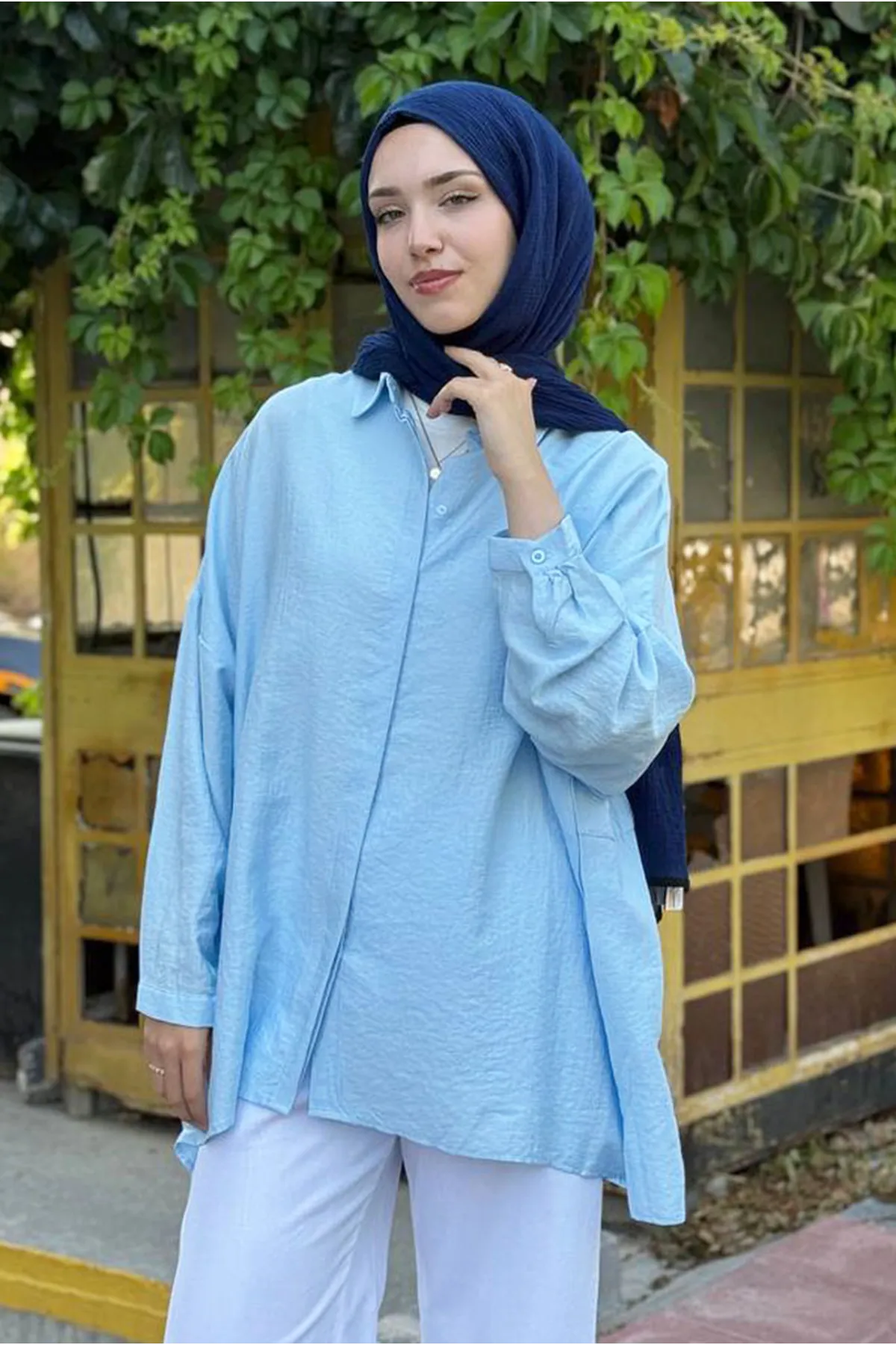 26Y6502 - BEBE MAVİSİ -  İPEK MODAL OVERSİZE GÖMLEK