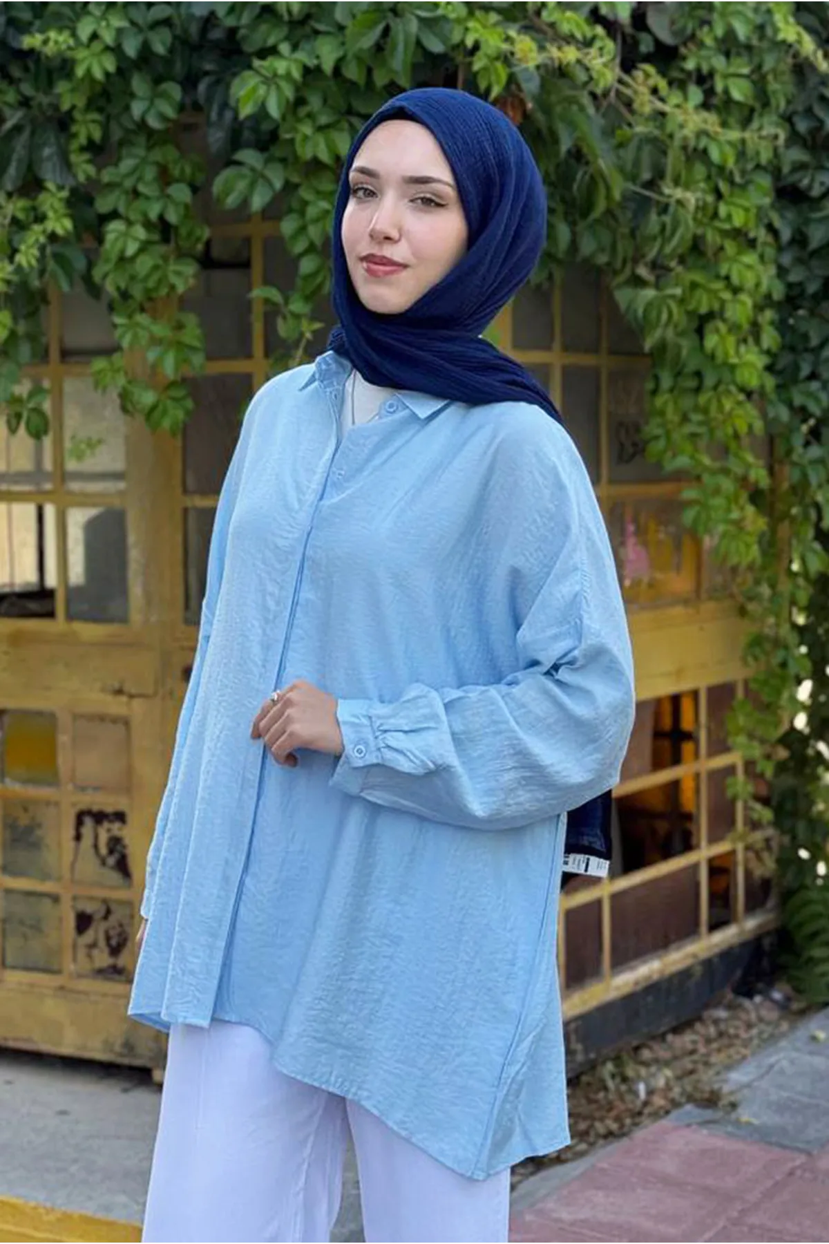 26Y6502 - BEBE MAVİSİ -  İPEK MODAL OVERSİZE GÖMLEK