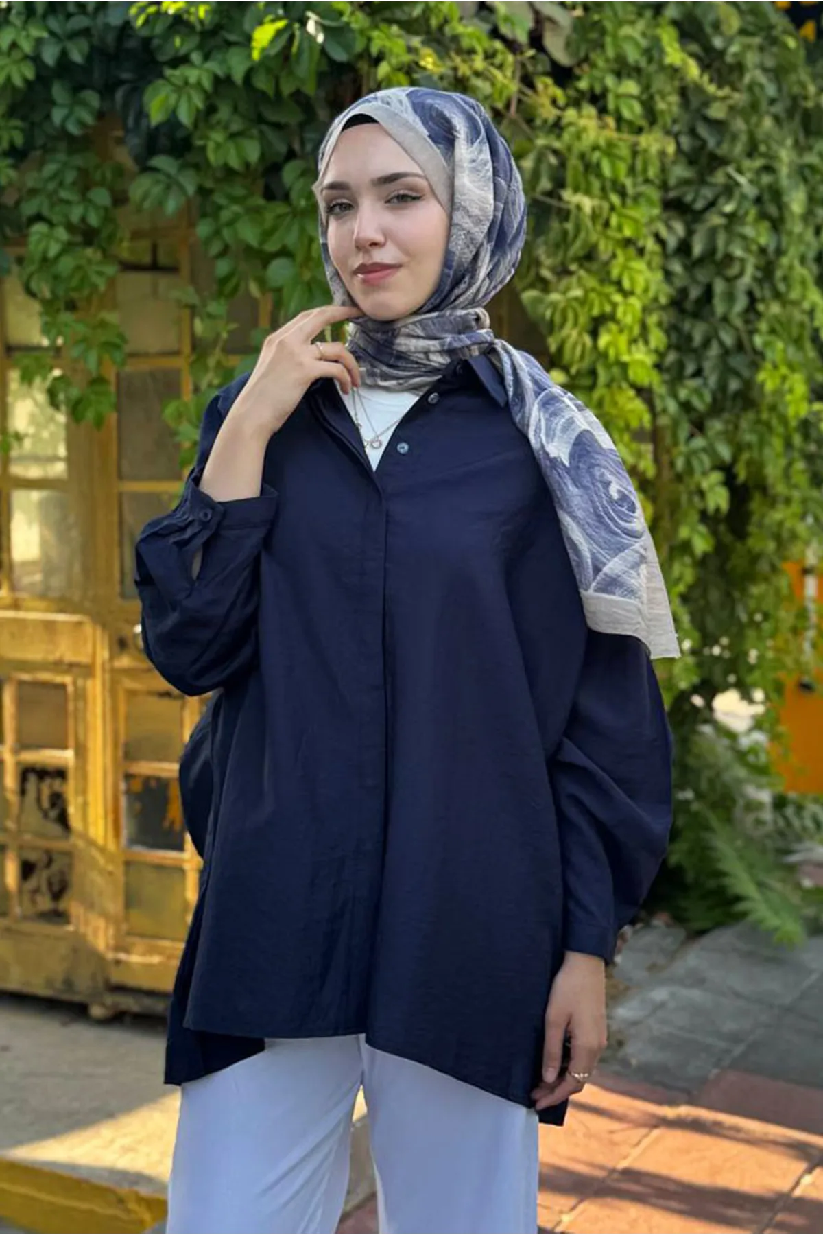 26Y6502 - LACİVERT -  İPEK MODAL OVERSİZE GÖMLEK