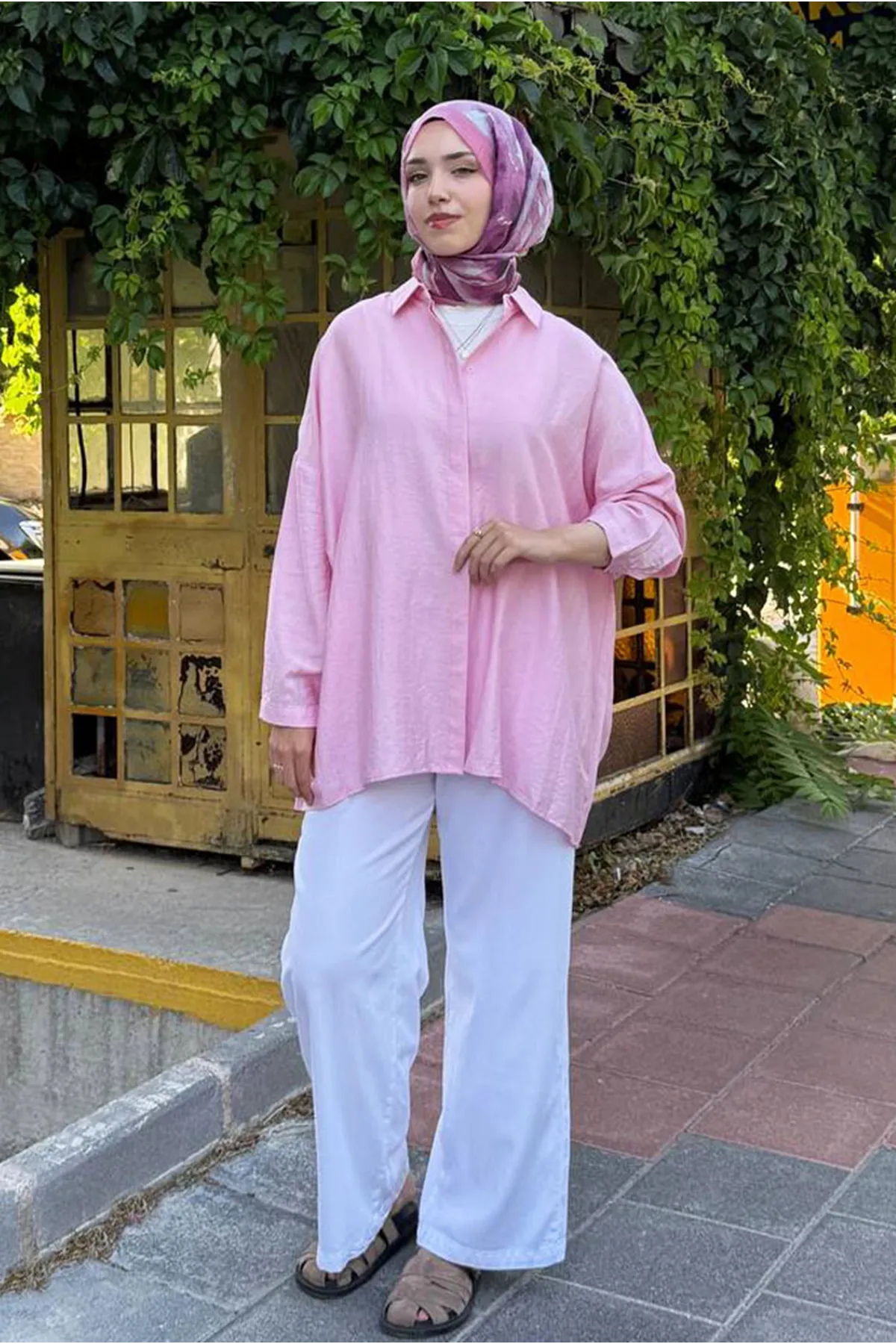 26Y6502 - PEMBE -  İPEK MODAL OVERSİZE GÖMLEK 