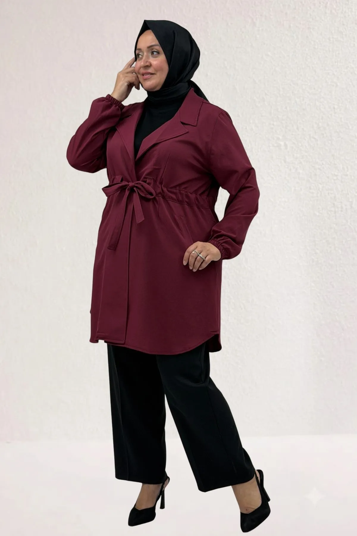 63018 Büyük Beden Bağlamalı Nora Ceket - Bordo