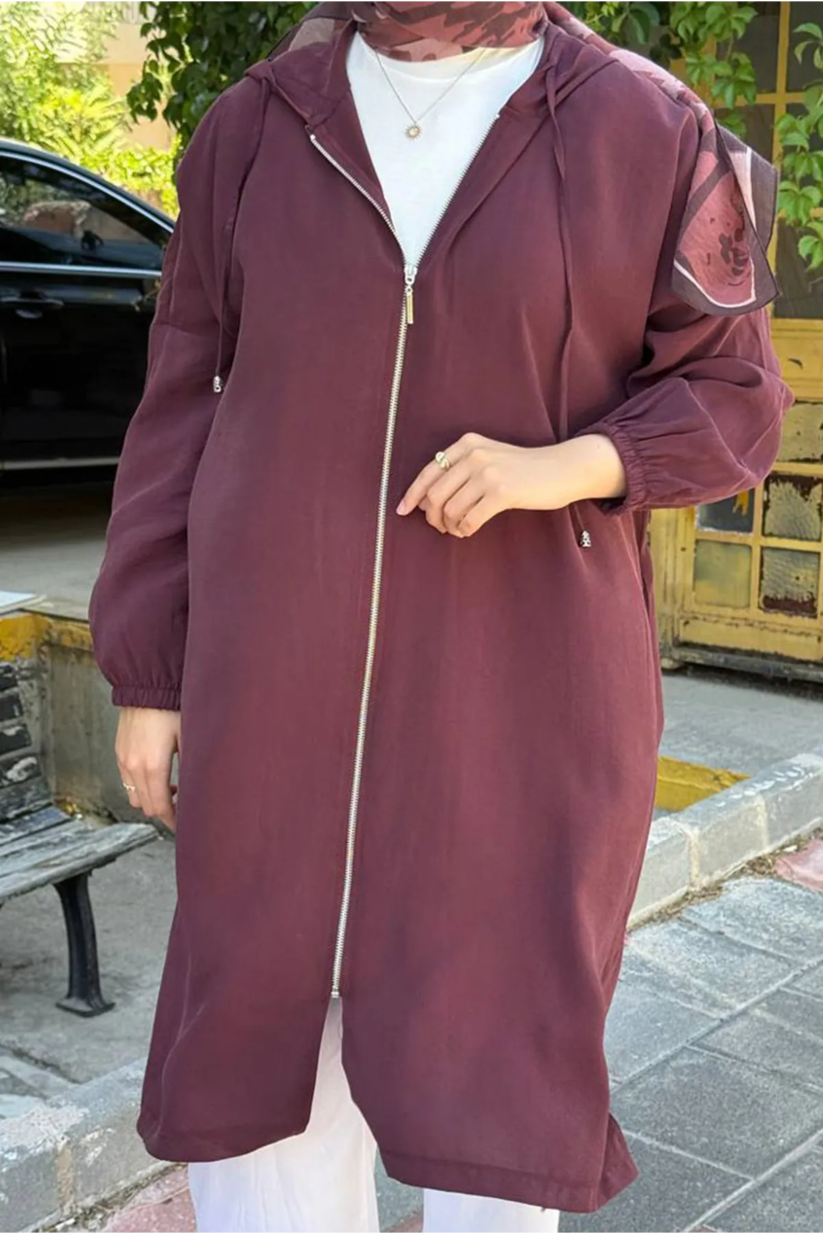 26Y7264 - BORDO - KAPİŞONLU FERMUARLI KAP