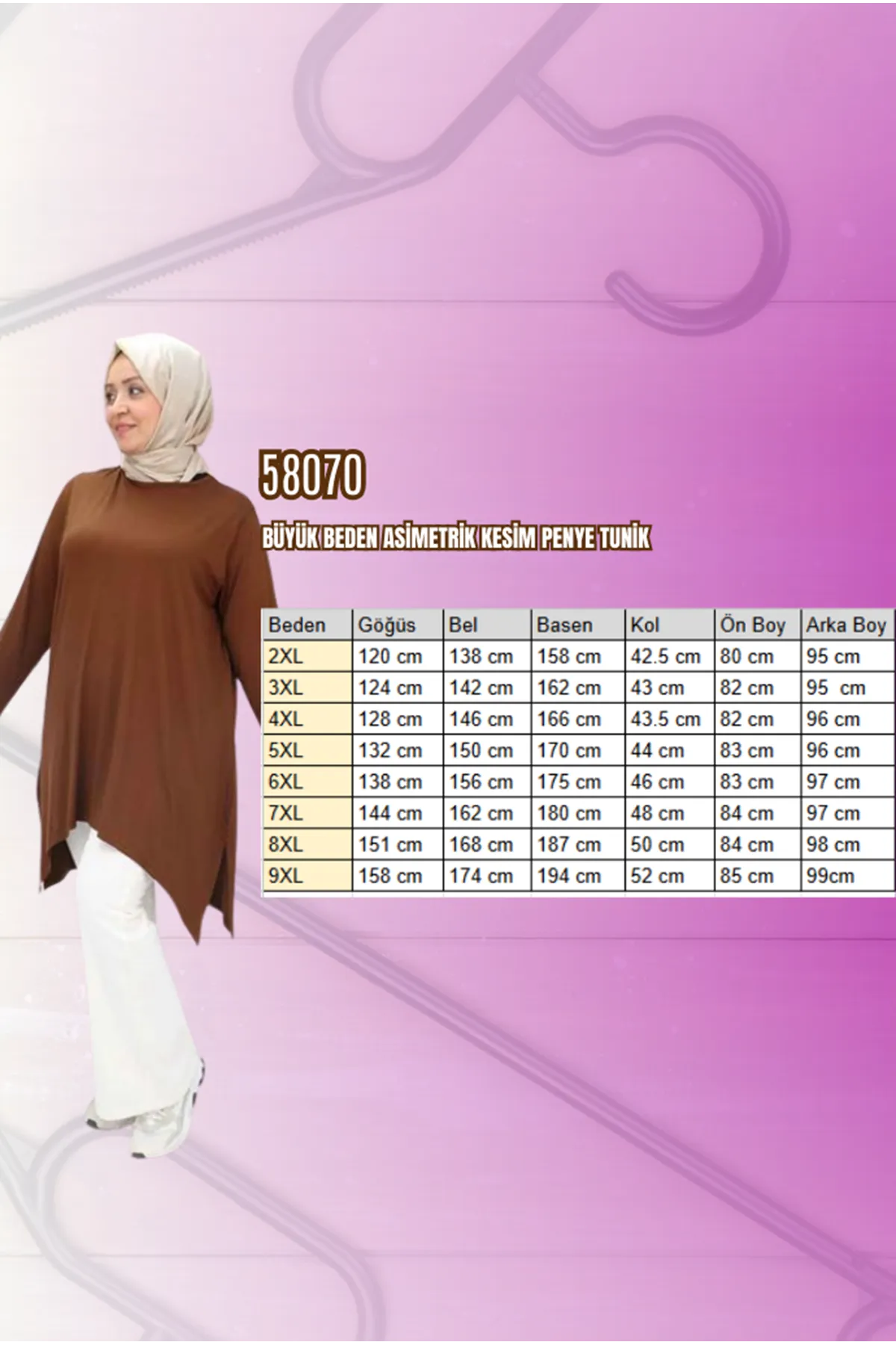 58070 Büyük Beden Asimetrik Kesim Penye Tunik - Mürdüm