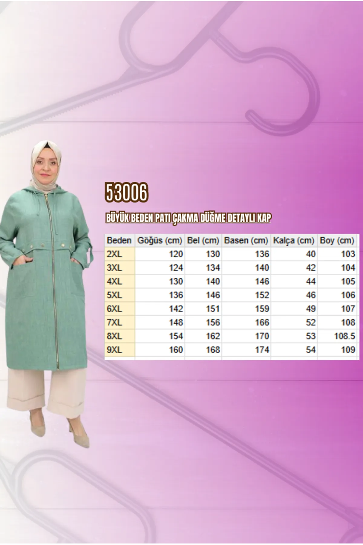 53006 Büyük Beden Patı Çakma Düğme Detaylı Kap - Siyah