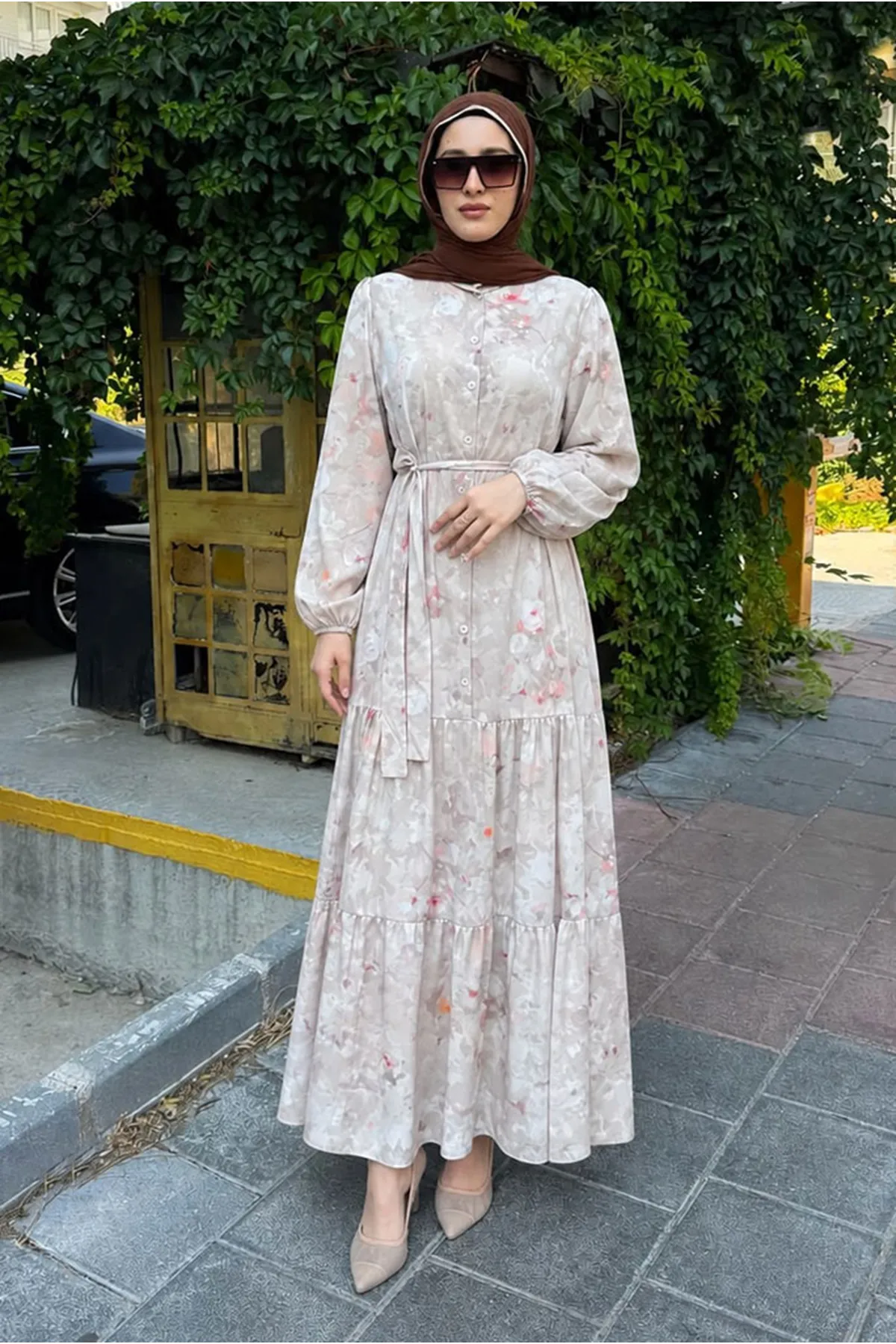 26Y7456 - BEJ - PASTEL YAZ ELBİSE