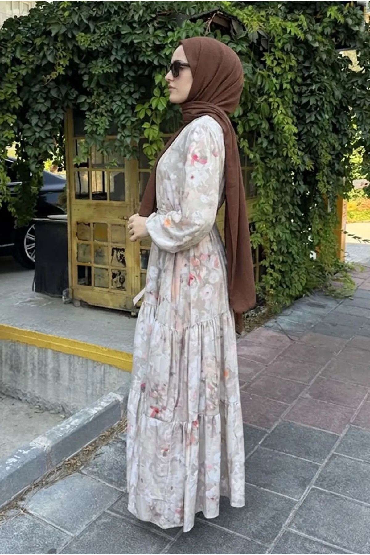 26Y7456 - BEJ - PASTEL YAZ ELBİSE
