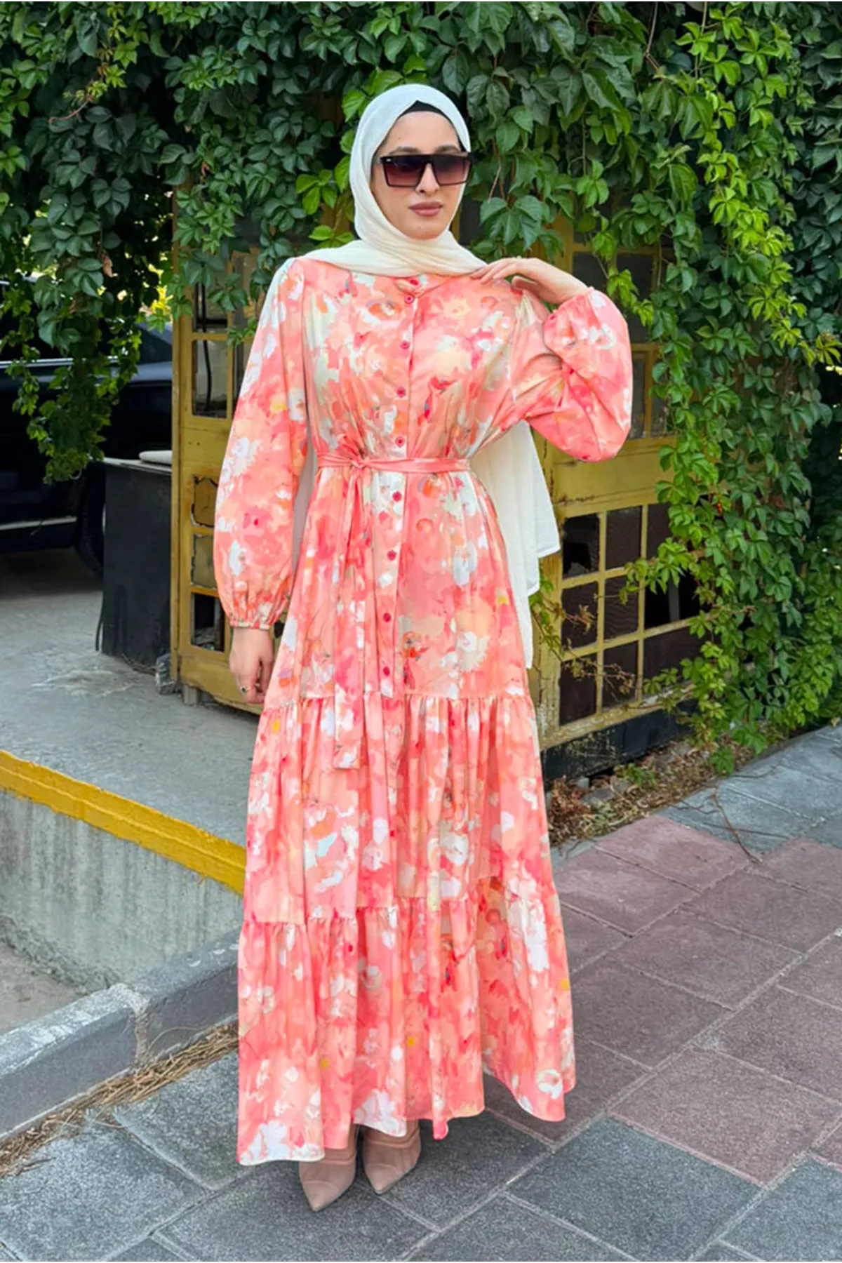 26Y7456 - TURUNCU - PASTEL YAZ ELBİSE