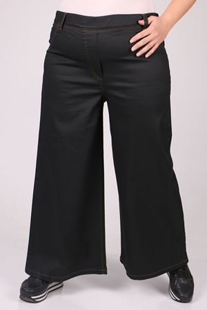F-9142-3 Büyük Beden Mat Deri Görünümlü Bol Paça Kot Pantolon - Siyah