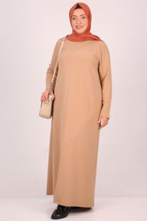 F-32047 Büyük Beden Scuba Basic Elbise - Vizon